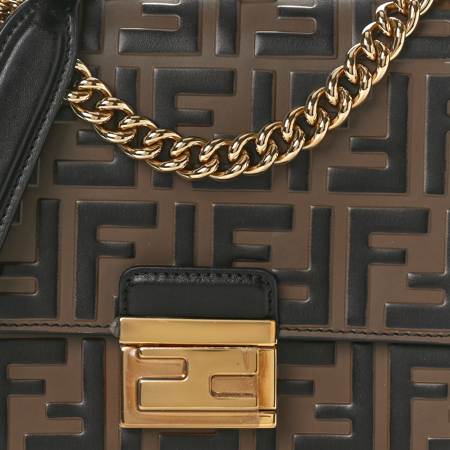 Fendi Vitello Liberty Bi-Color FF 1974 Embossed Small Kan U Shoulder Bag Maya Black 8 of 10