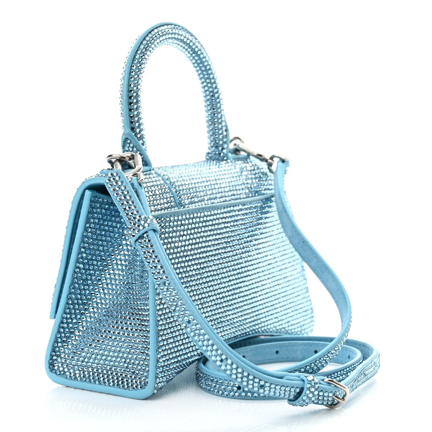 Strass Suede Hourglass Top Handle Bag XS Light Blue