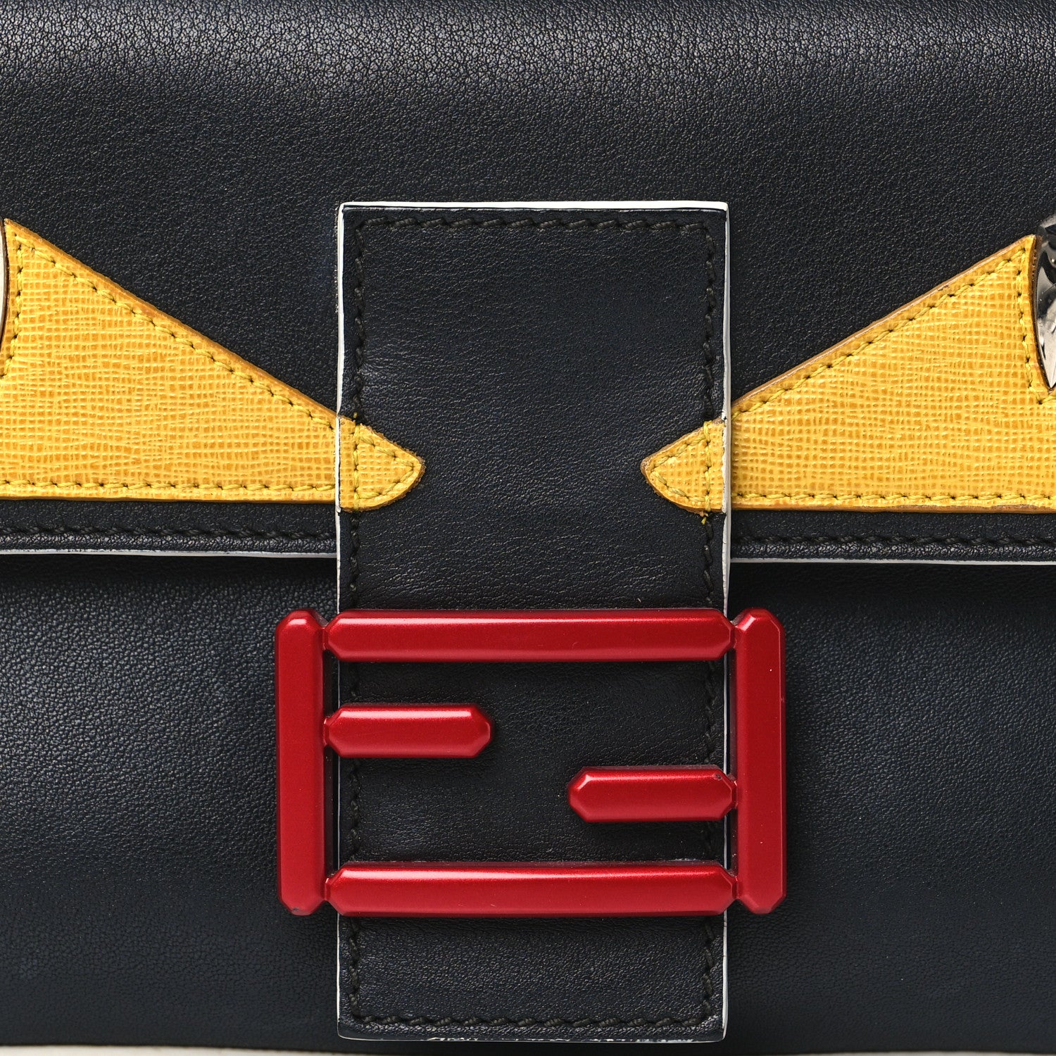 Fendi Vitello Dolce Elite Monster Eyes Bi-Color Baguette Black Yellow 8 of 12