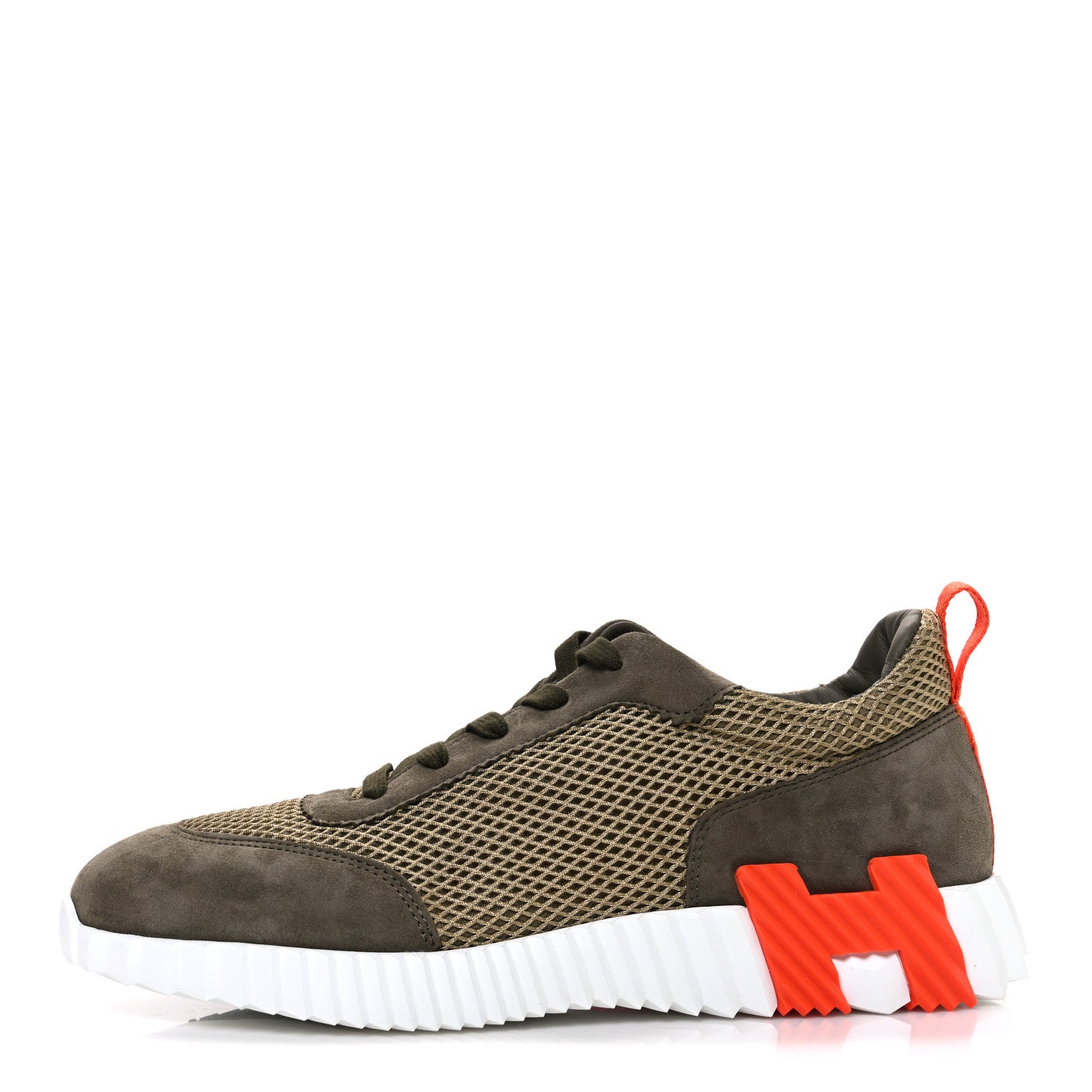 Hermes Air Mesh Suede Goatskin Mens Bouncing Sneakers 42 Vert