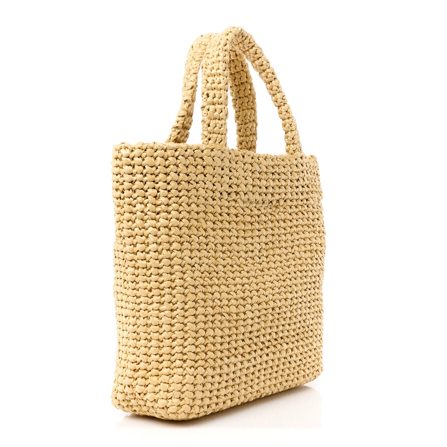 Yarn Raffia Effect Crochet Embroidered Small Logo Tote Naturale