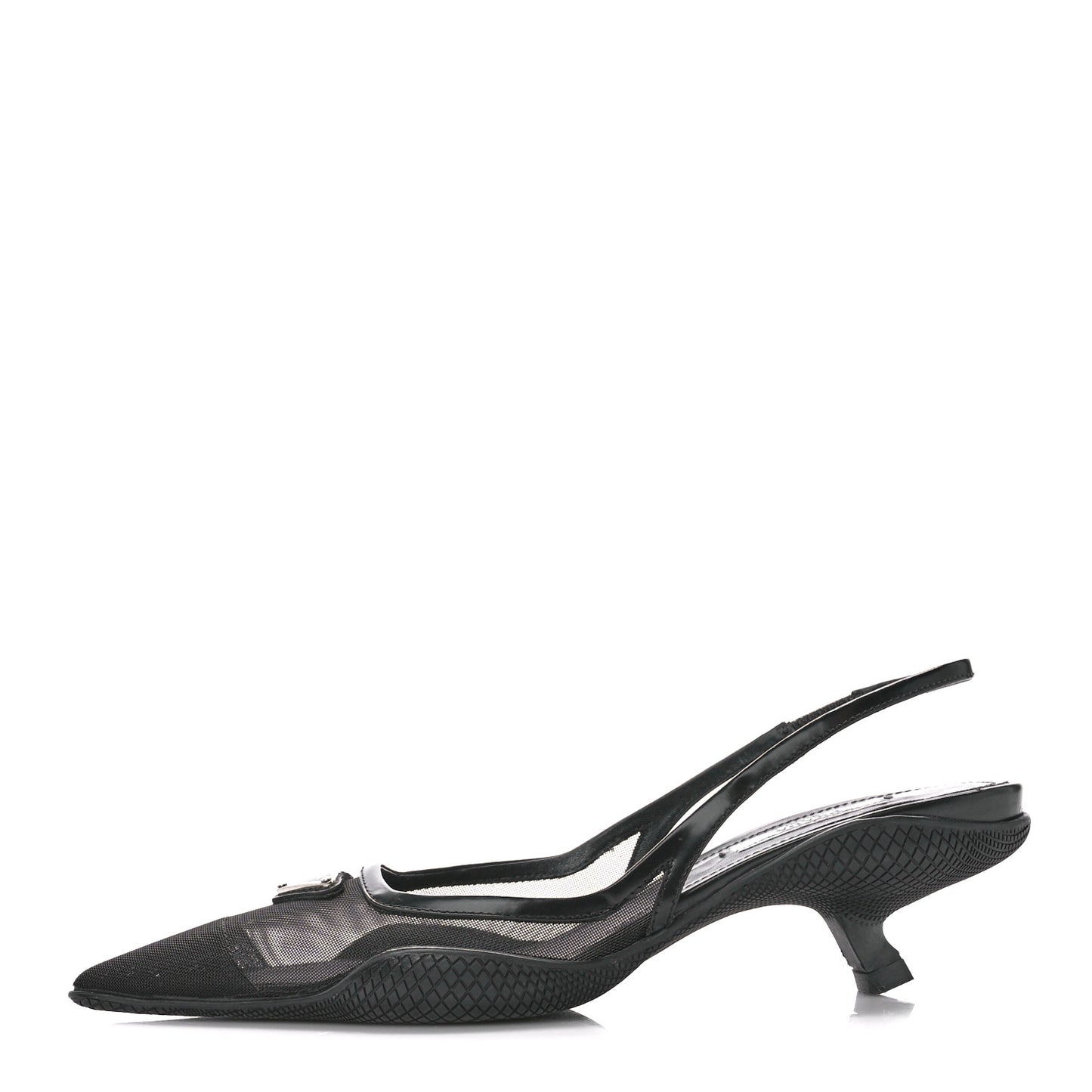 Mesh Nappa Triangle Logo Pointed Toe 45mm Slingback Pumps 36 Black