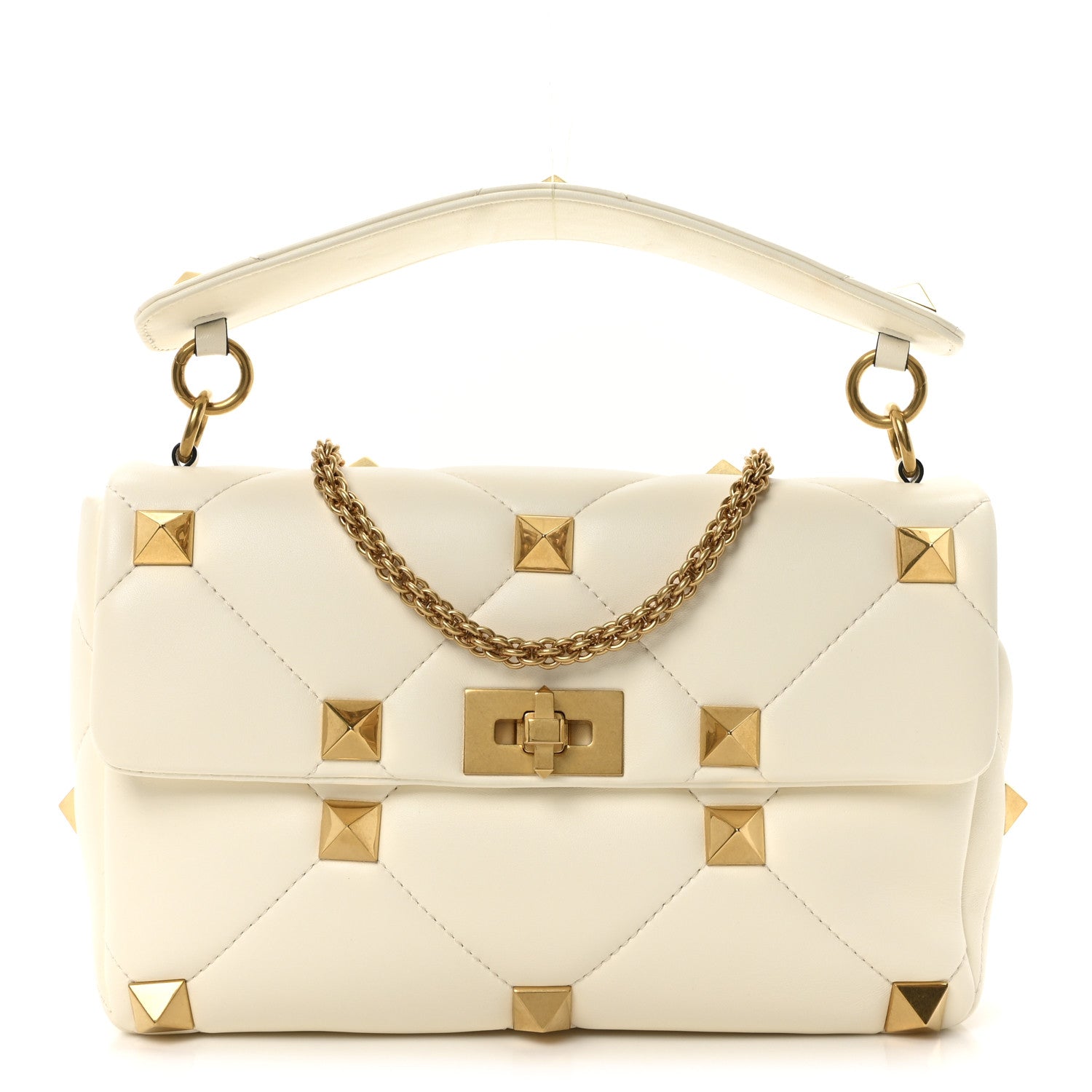 Valentino Garavani Nappa Large Roman Stud Shoulder Bag Ivory 2 of 17