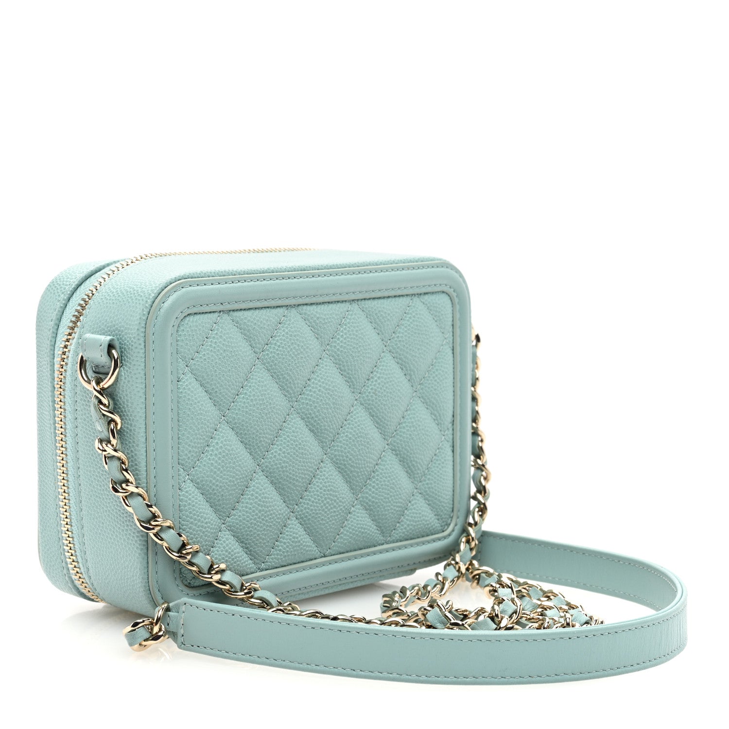 Chanel Caviar Quilted Filigree Vanity Clutch With Chain Light Blue 3 of 10