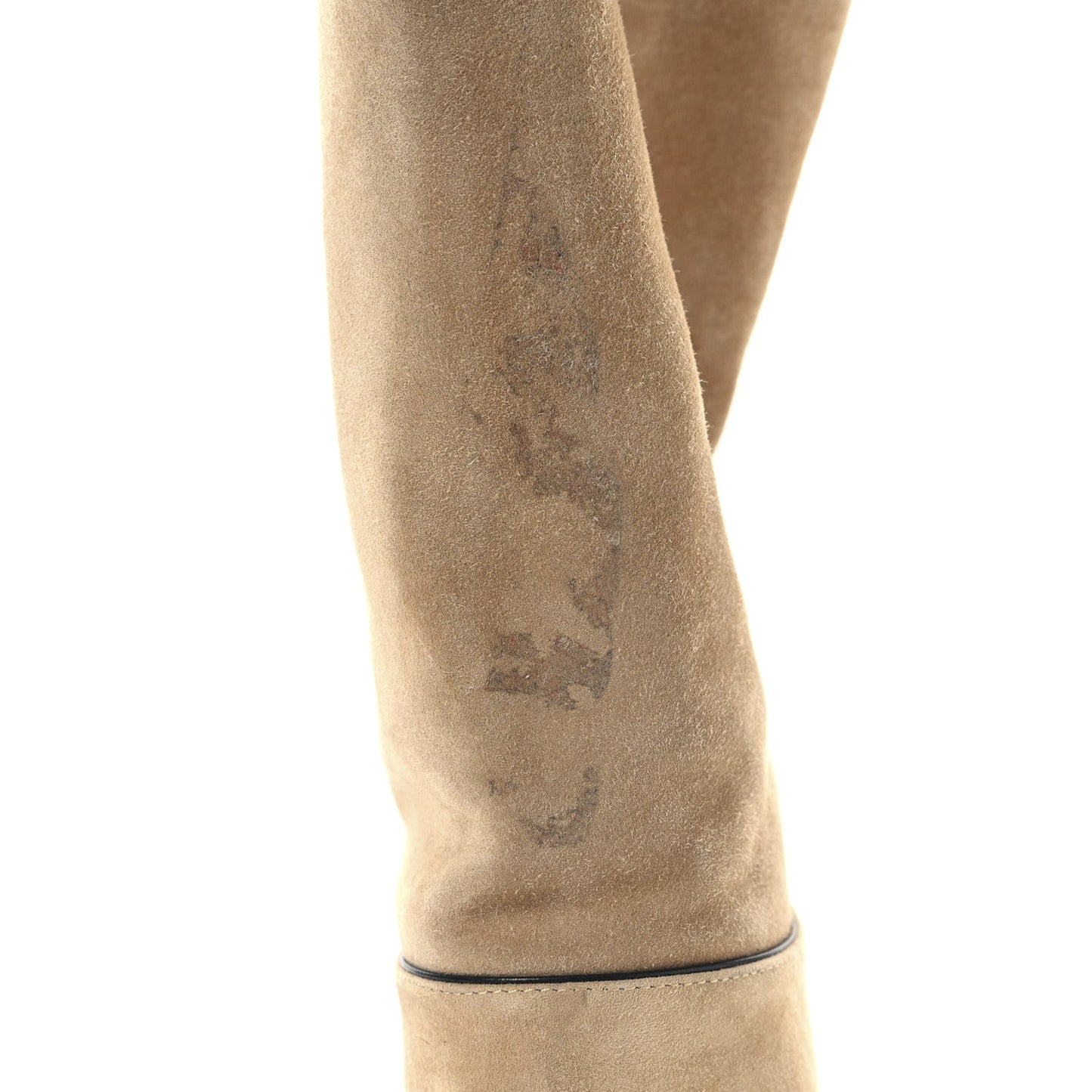 Suede Grosgrain Cap Toe CC Knee High Boots 37 Beige Black