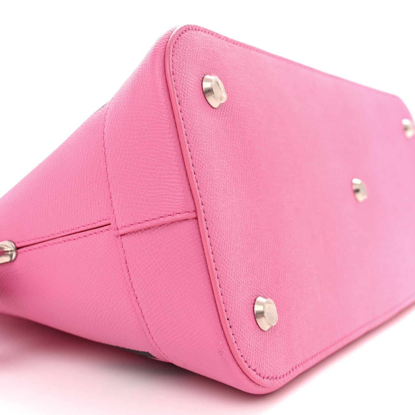 Signature Grained Calfskin Logo M Ville Top Handle Bag Rose Bubblegum Black