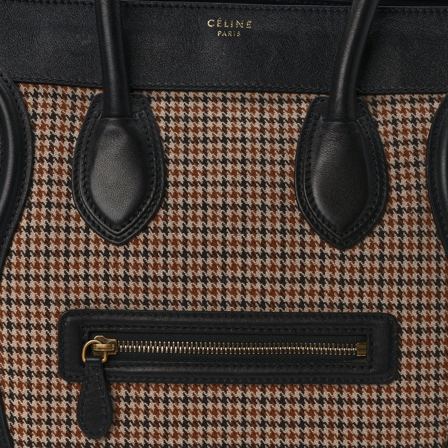 Twill Smooth Calfskin Houndstooth Mini Luggage Dune Black