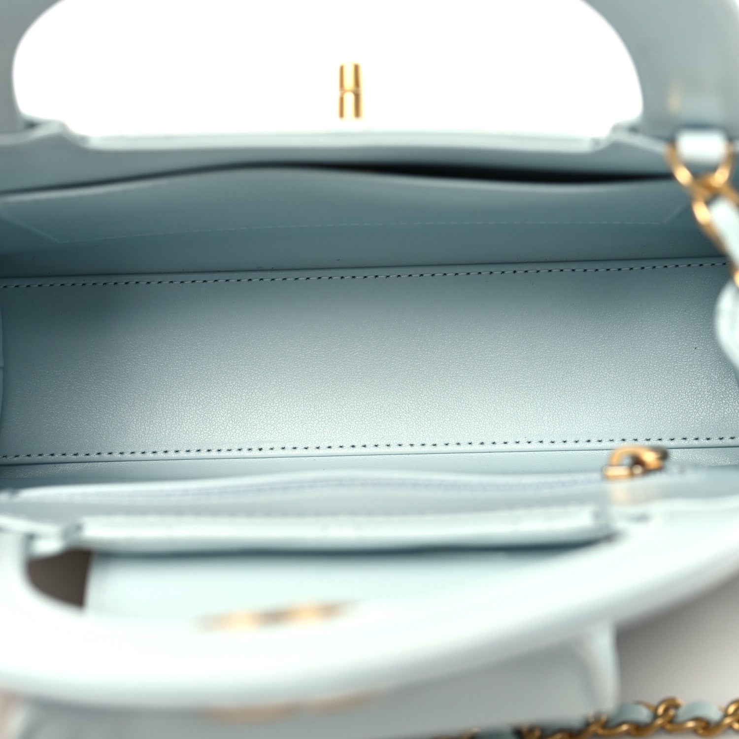 Chanel Shiny Aged Calfskin Quilted Nano Kelly Shopper Light Blue 5 of 11