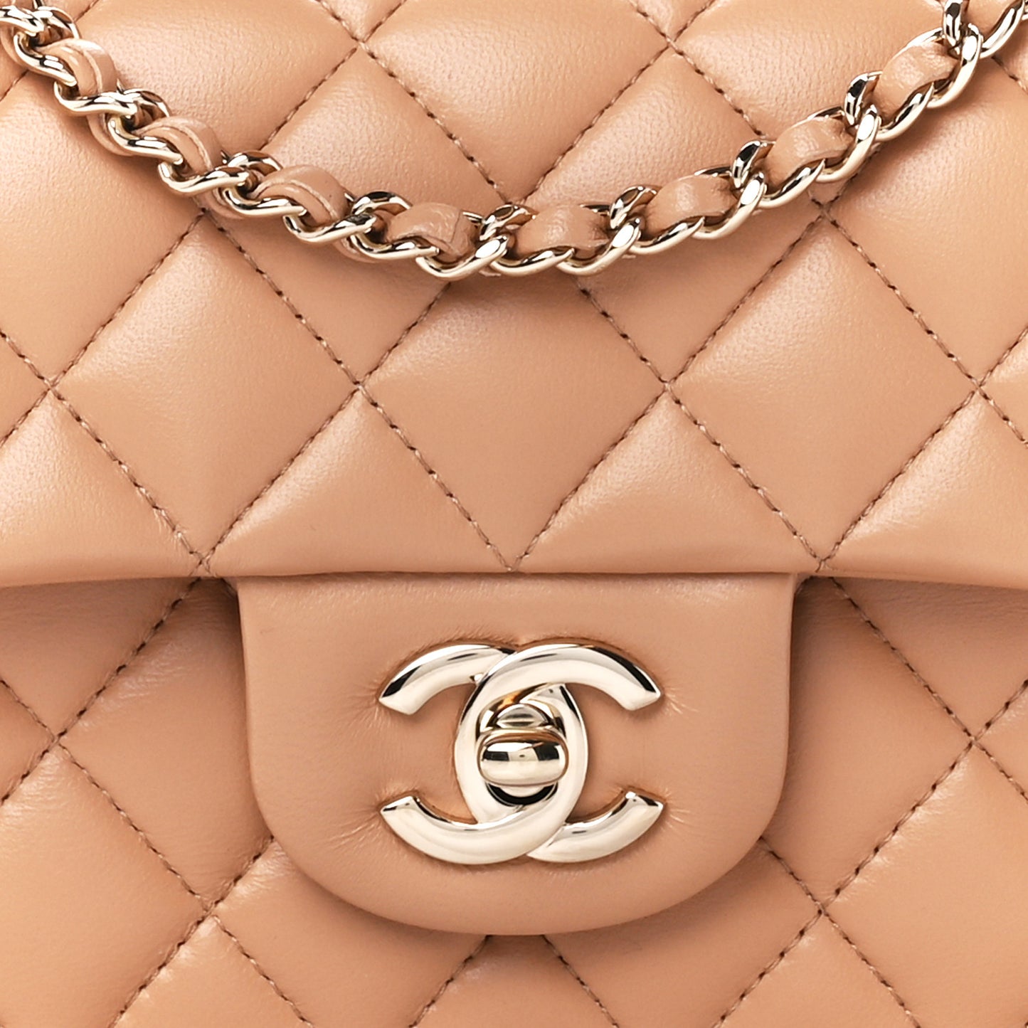 Lambskin Quilted Mini Top Handle Rectangular Flap Beige