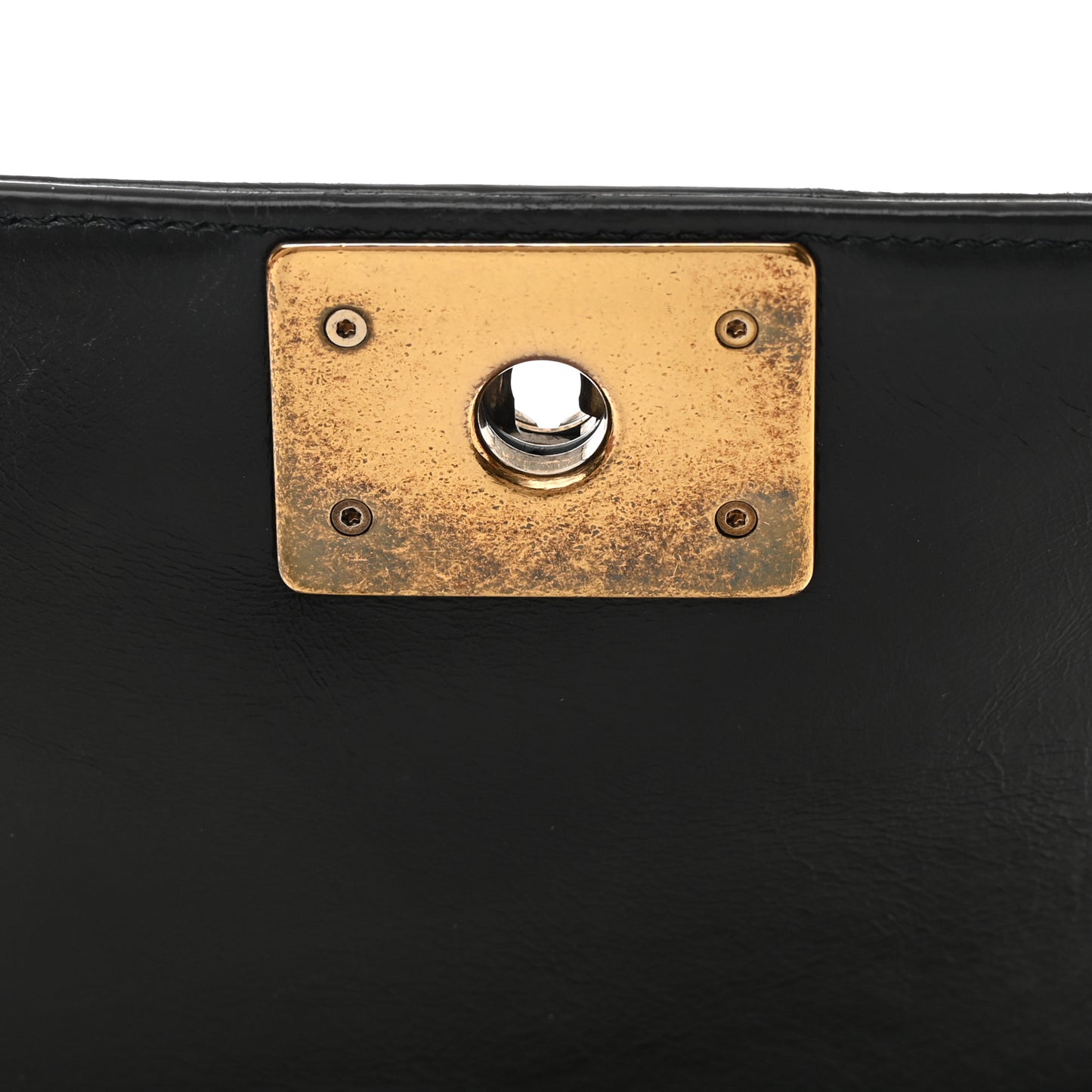 Glazed Calfskin Quilted Large Boy Flap Black