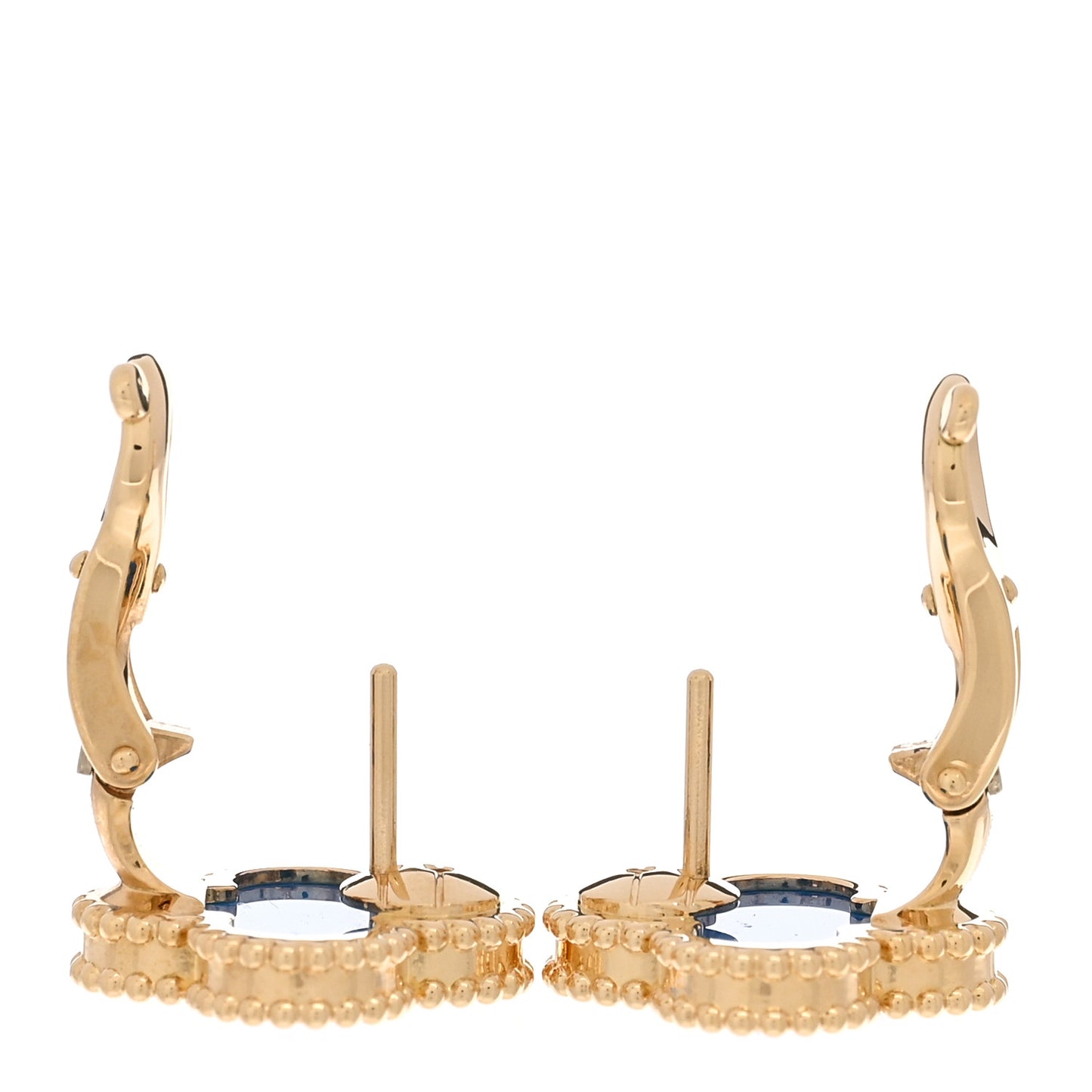 18K Yellow Gold Blue Agate Vintage Alhambra Earrings