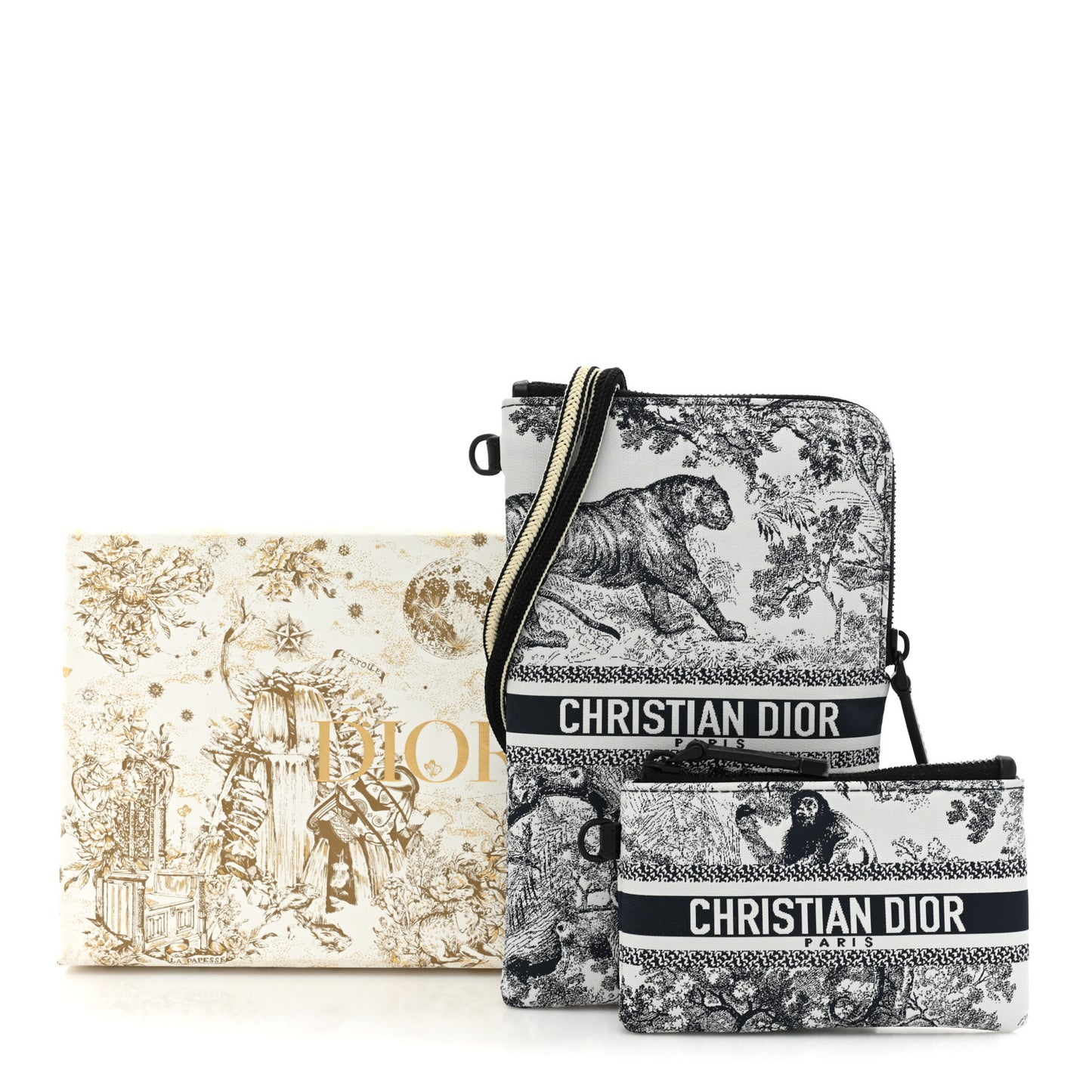 Technical Fabric Embroidered Toile De Jouy DiorTravel Multifunction Pouch Blue