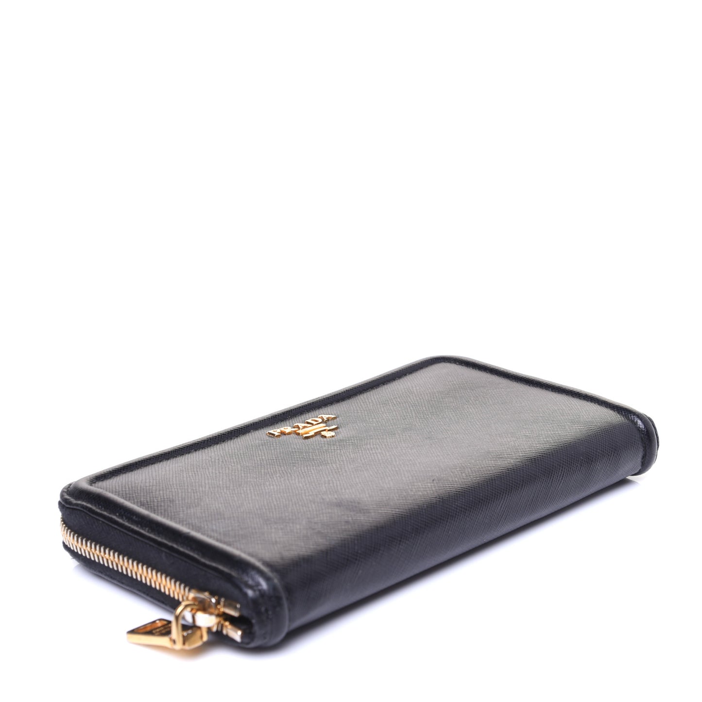Saffiano Metal Zip Around Wallet Black
