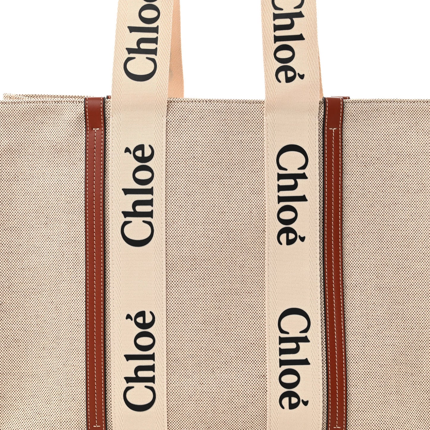 Cotton Calfskin Large Woody Ribbon Tote White Brown