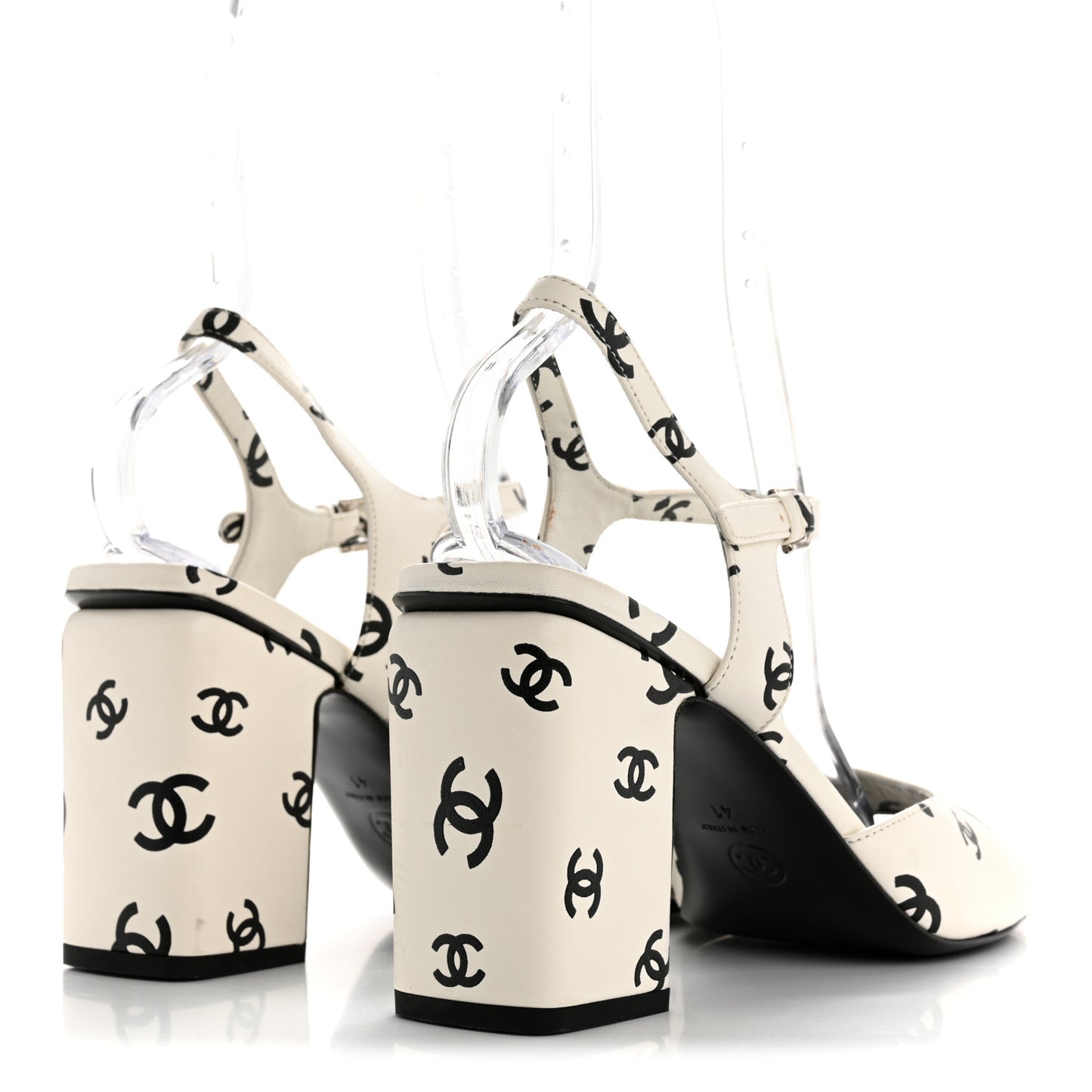 Lambskin Printed CC Sandals 41 White Black