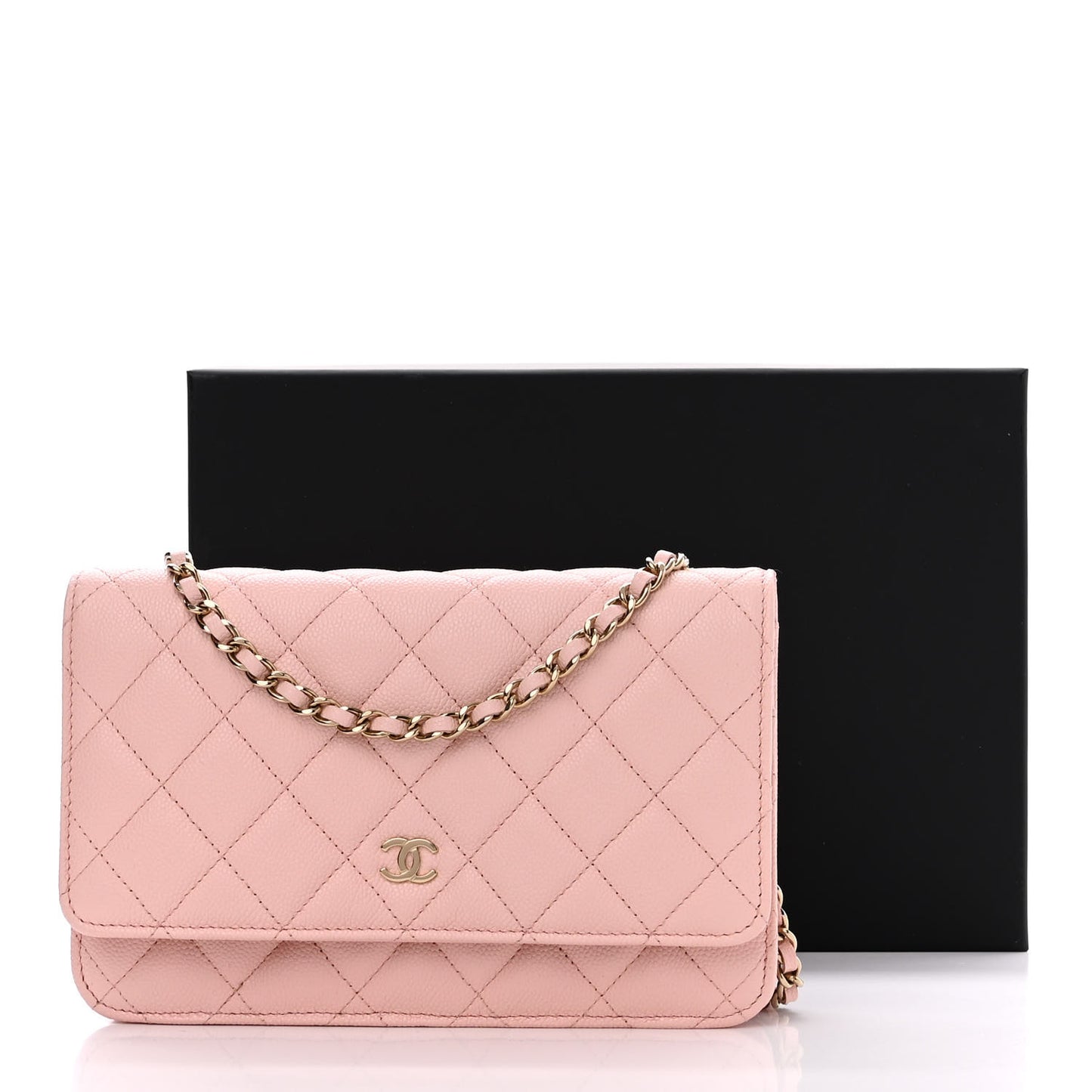 Caviar Quilted Wallet on Chain WOC Light Pink