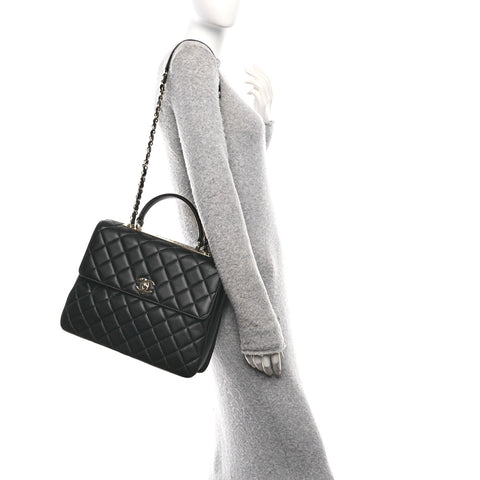 Lambskin Quilted Large Trendy CC Dual Handle Flap Bag Black