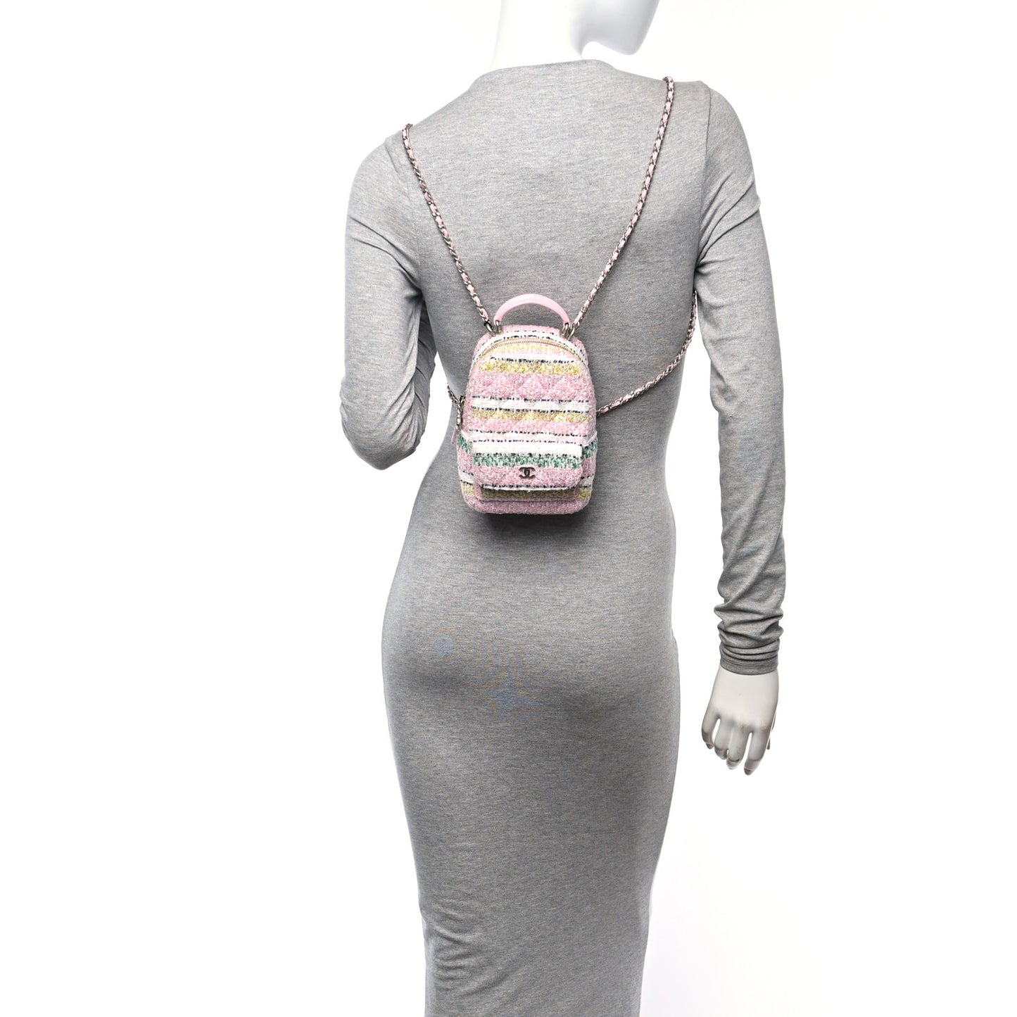 Metallic Tweed Quilted CC Mini Classic Backpack White Multicolor