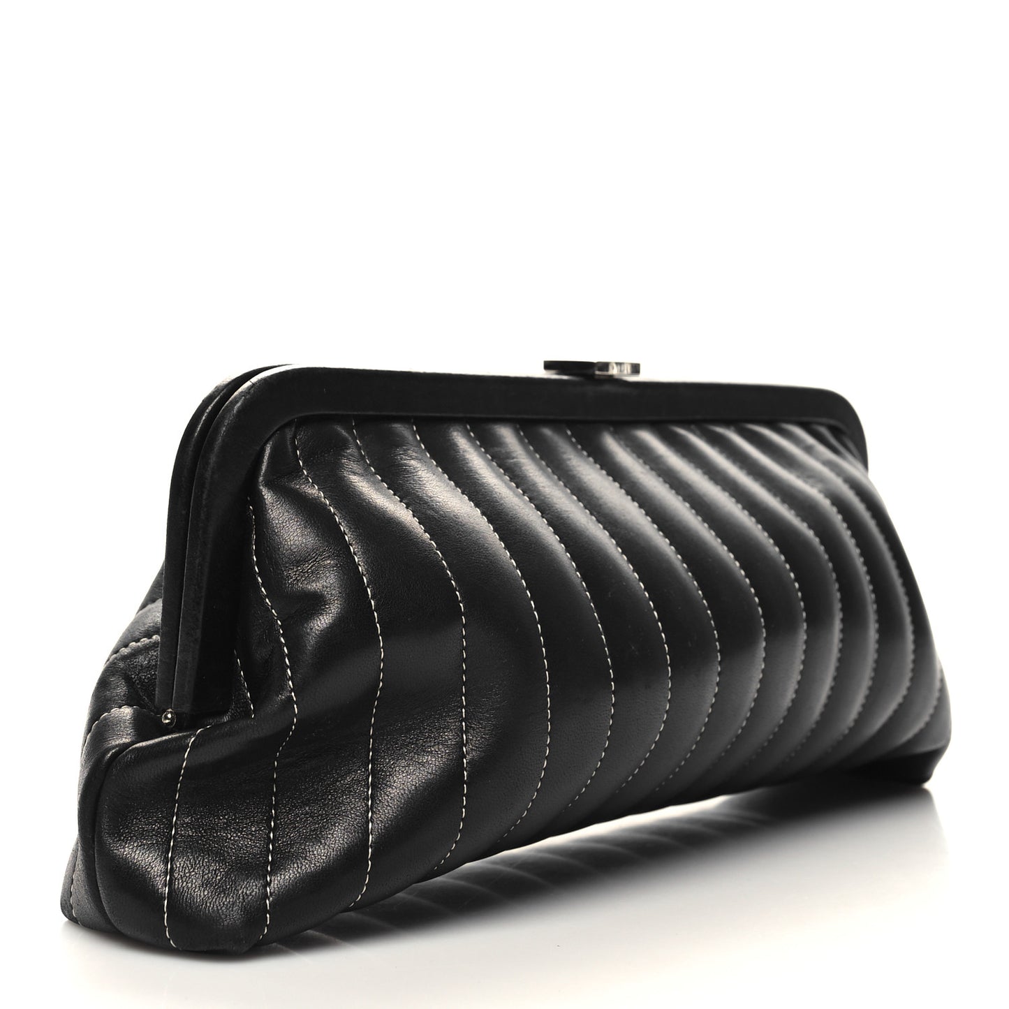 Lambskin Vertical Quilted Mademoiselle Clutch Black