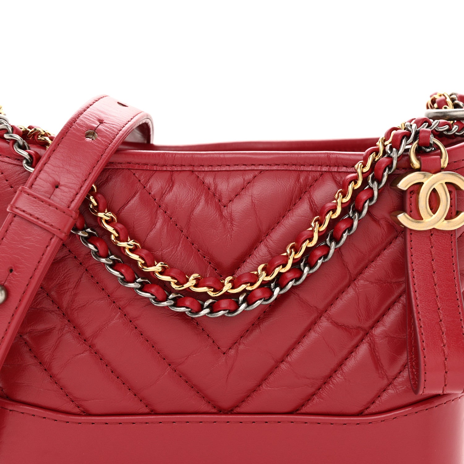 Chanel Aged Calfskin Chevron Quilted Small Gabrielle Hobo Red 7 of 12
