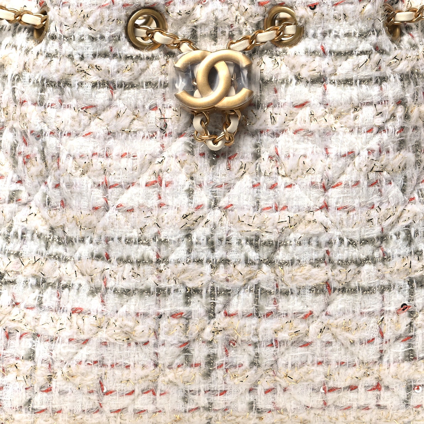 Tweed Quilted Small Chanel 25 Handbag Ecru Khaki Gold Red