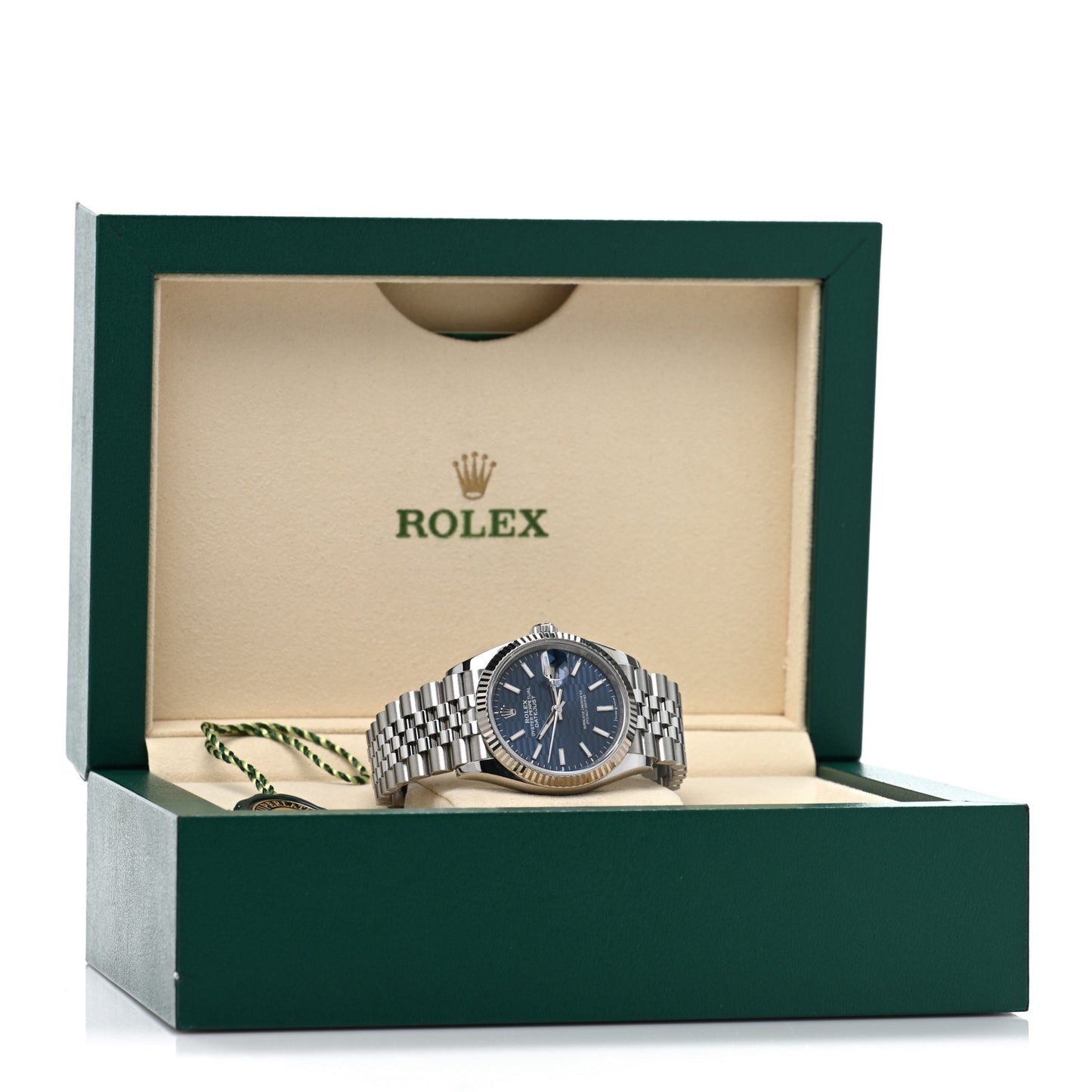 Stainless Steel 18K White Gold 36mm Oyster Perpetual Datejust Watch Blue Fluted 126234