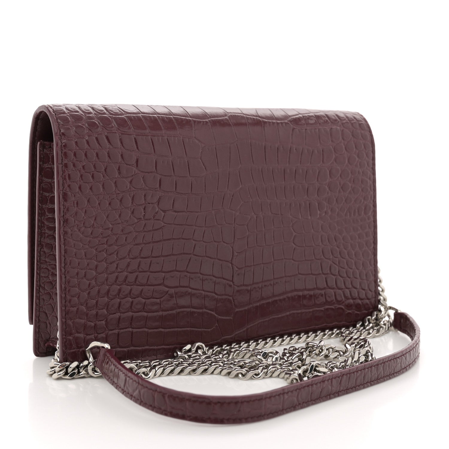 Saint Laurent Calfskin Crocodile Embossed Kate Monogram Tassel Chain Wallet Rouge Legion 3 of 14