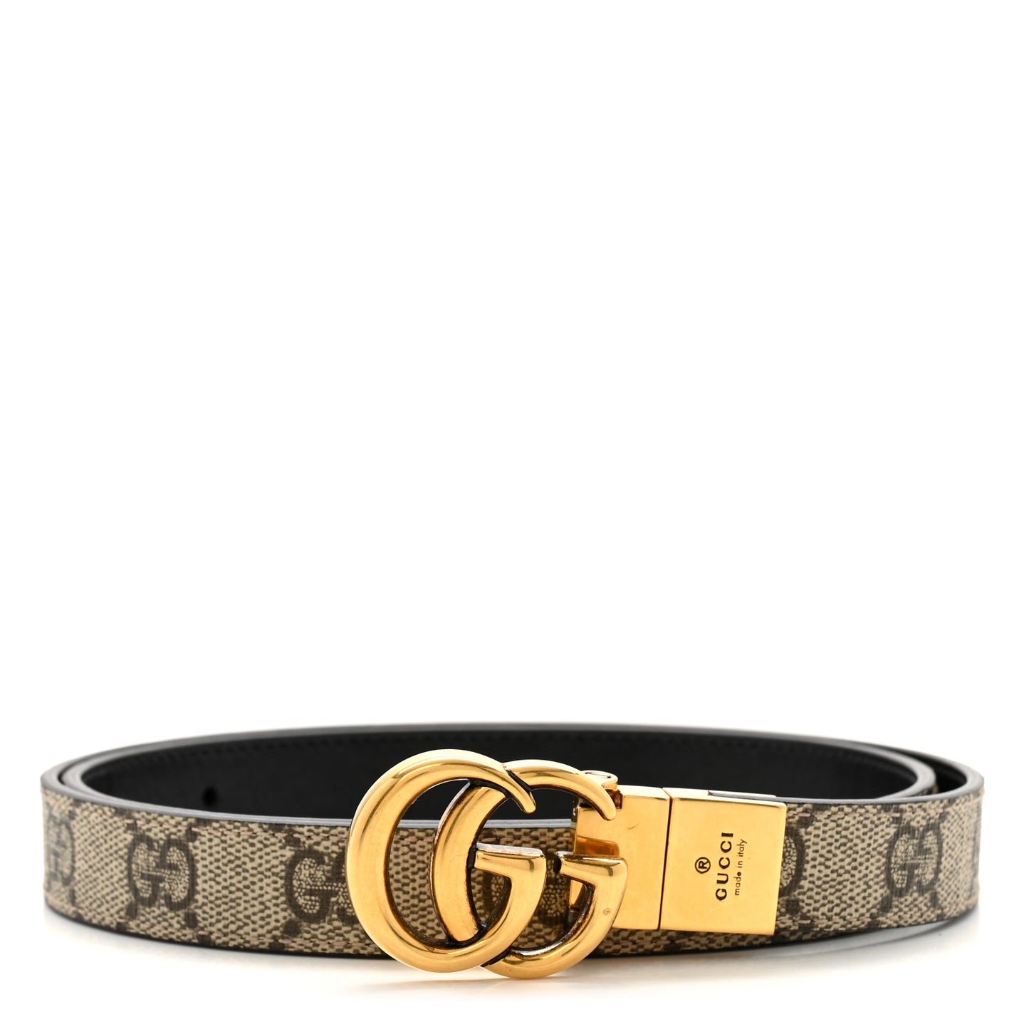 Calfskin GG Supreme Monogram Double G Reversible 20mm Belt 80 32 Beige Ebony Black