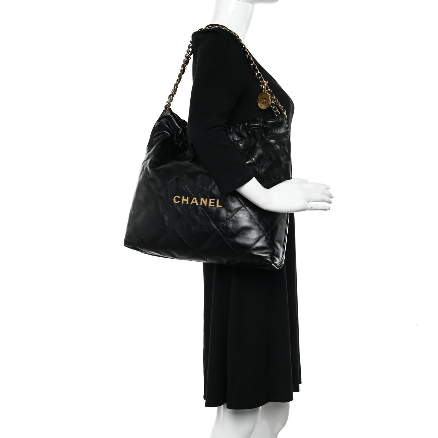 Shiny Calfskin Quilted Chanel 22 Black