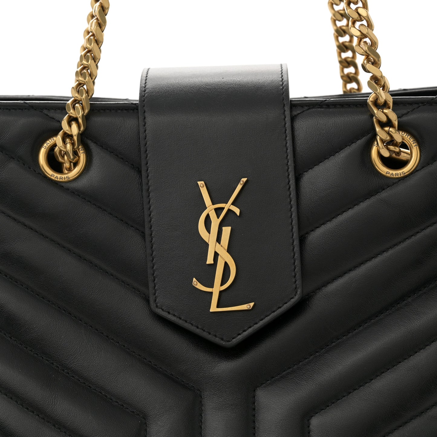 Calfskin Y Quilted Monogram Large Loulou Shopper Black