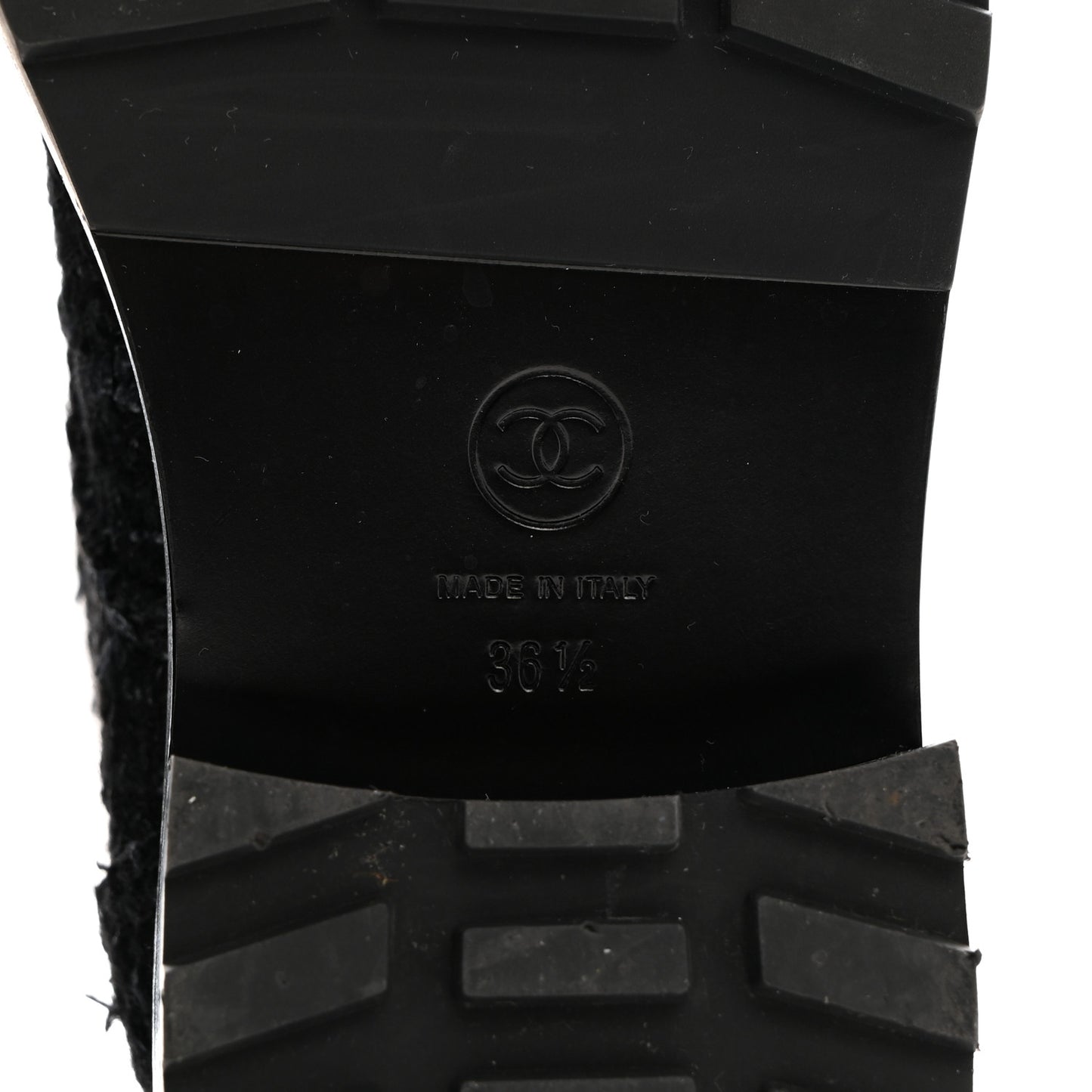 Tweed Patent Calfskin Pearl Combat Short Boots 36.5 Black Grey Blue