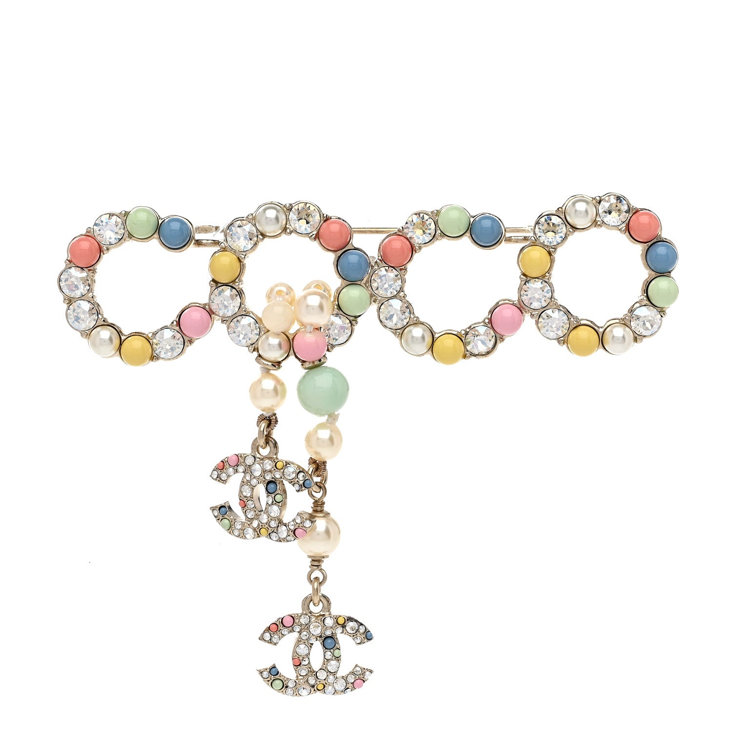 希少✨CHANEL Cocomark Bijou Crystal Brooch Chanel Resin Pearl Crystal Coco Dangling Brooch Gold 1698247