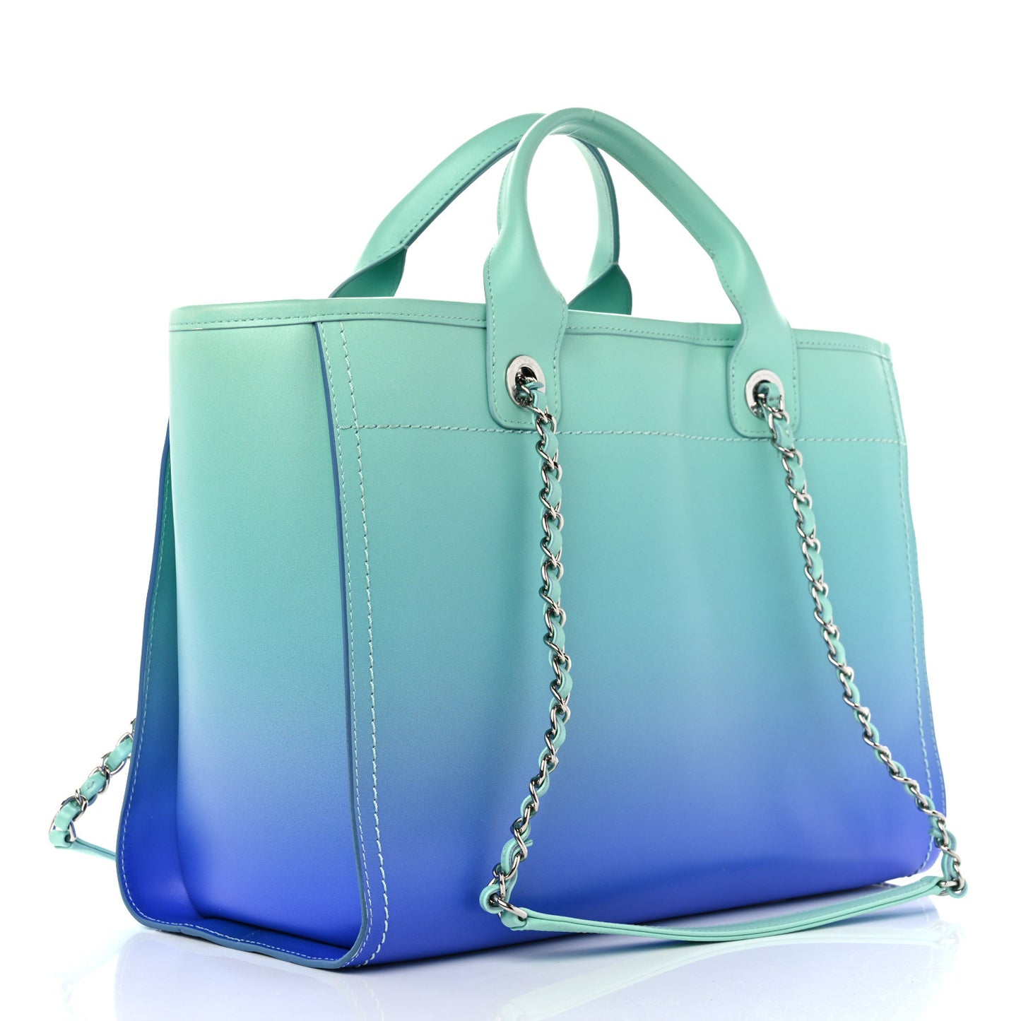Shaded Calfskin Small Deauville Tote Light Green Turquoise Purple
