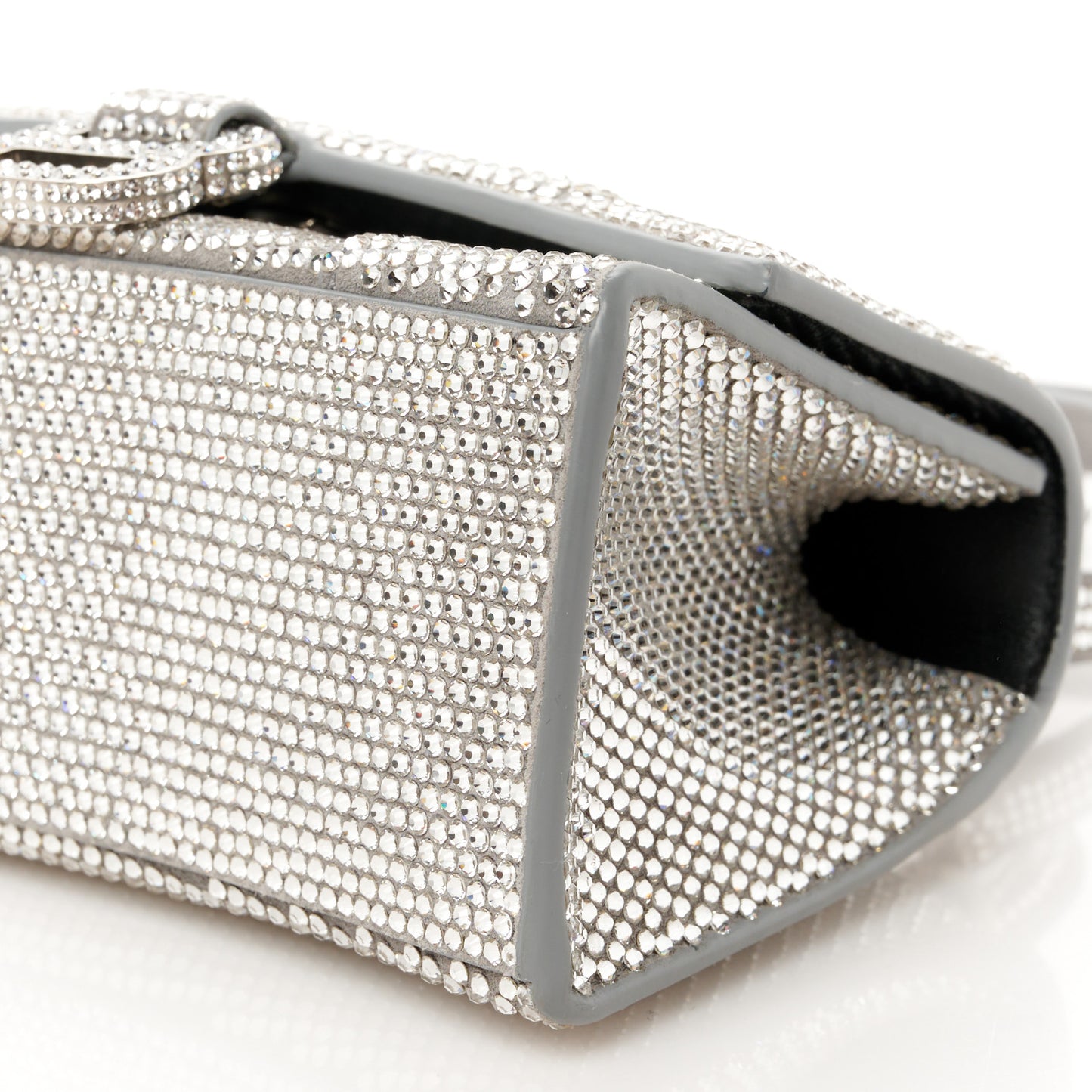 Strass Suede Hourglass Top Handle Bag XS Smoke Grey Crystal