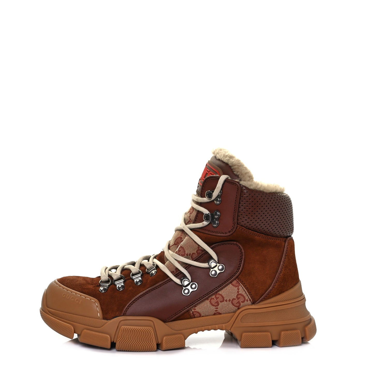 X SEGA Suede Shearling Calfskin GG Monogram Mens Flashtrek High-Top Sneakers 7 New Cuir Beige Ruggine