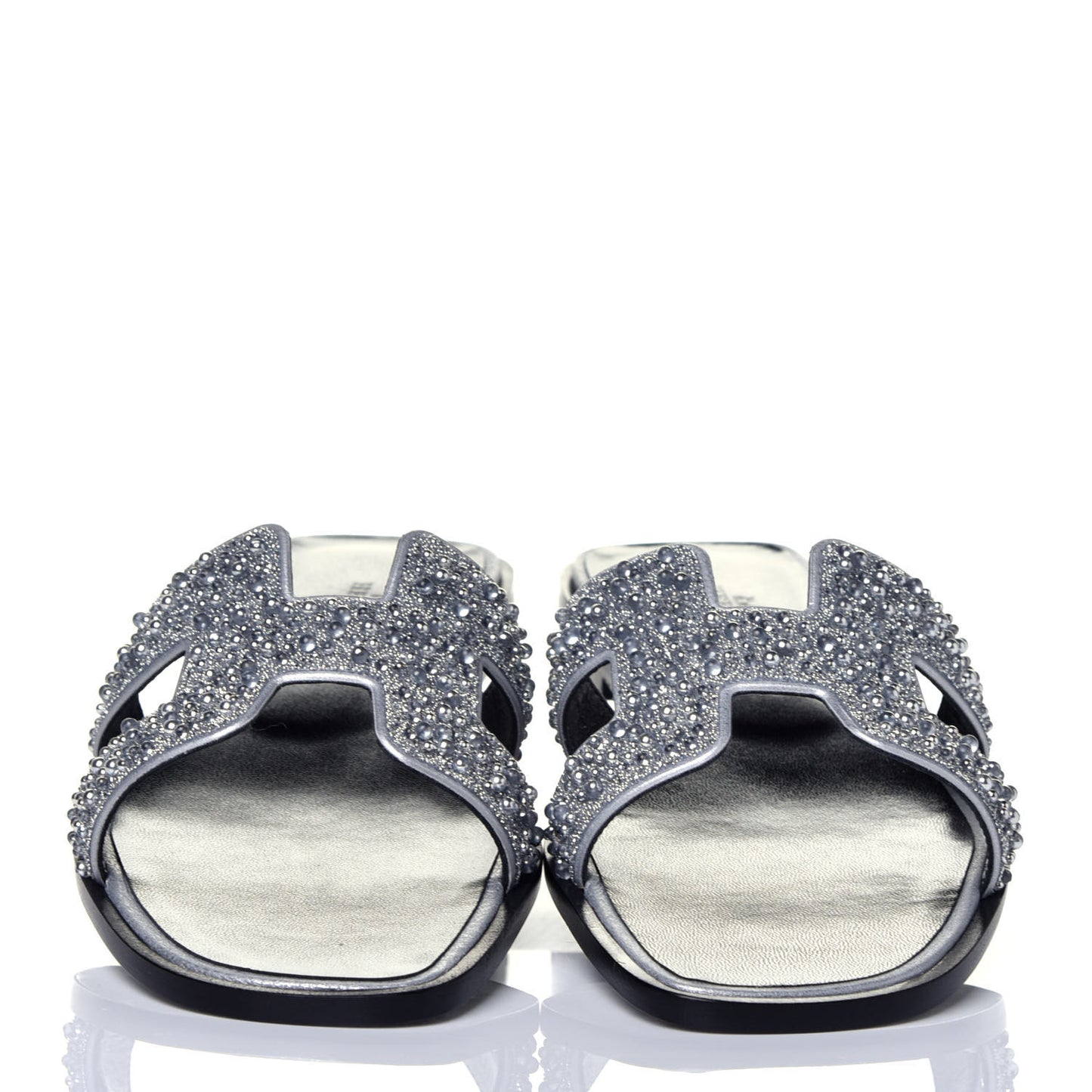 Suede Goatskin Crystal Oran Sandals 39.5 Gris Argente