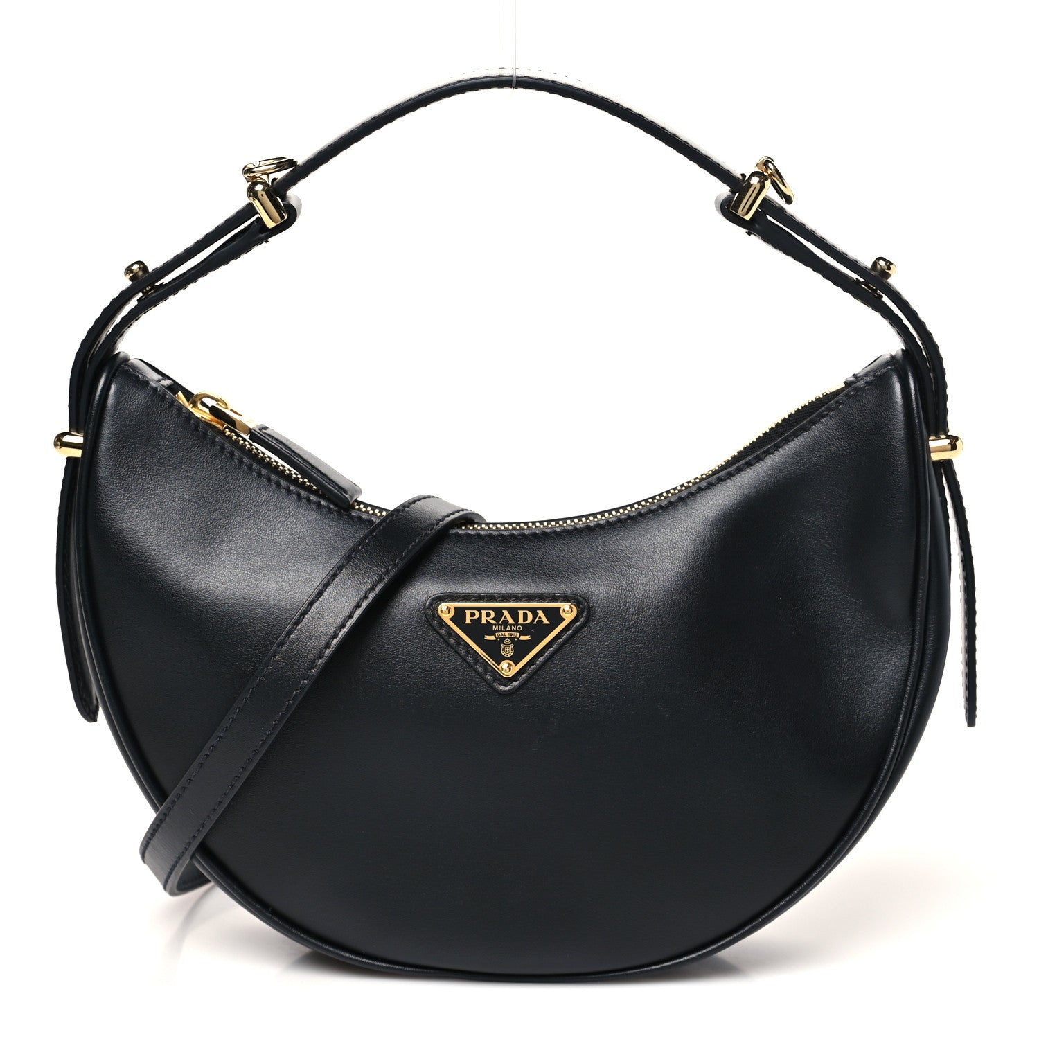 Prada Soft Calfskin Arque Shoulder Bag Black 1836289 – FASHIONPHILE