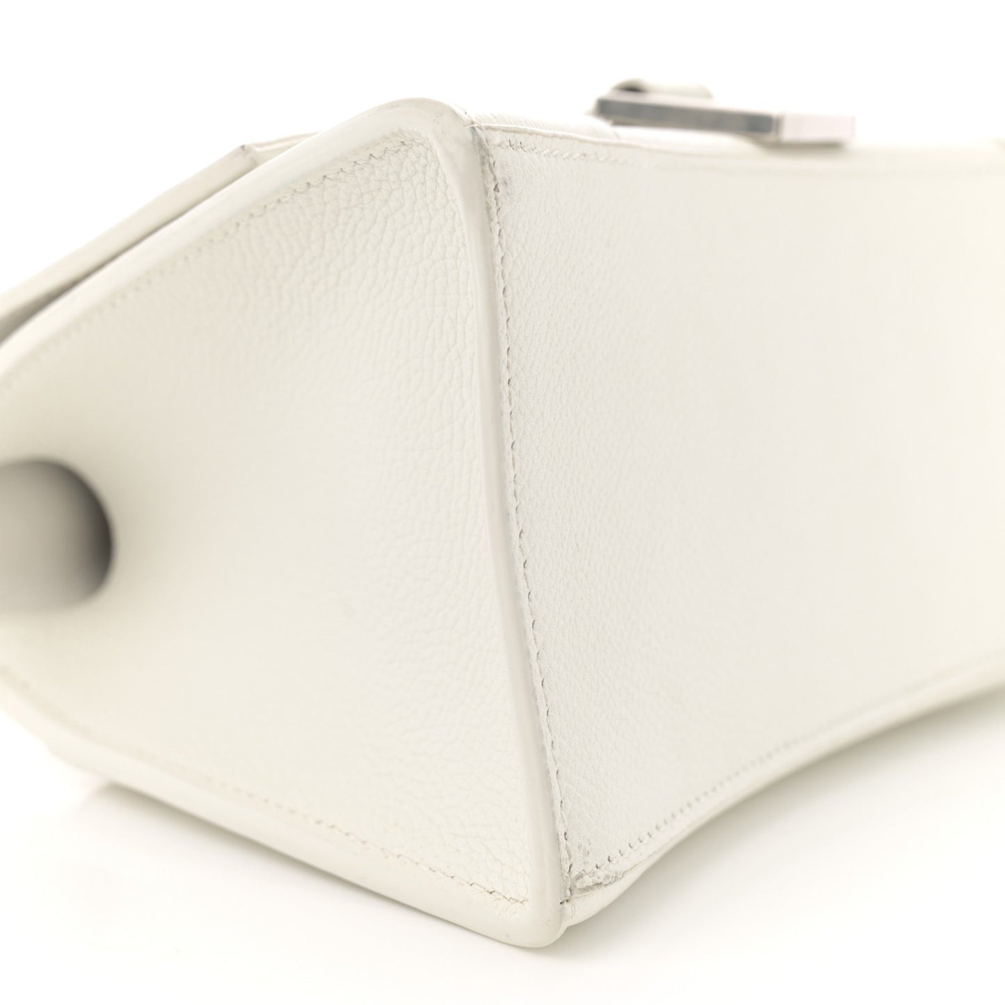 Grained Calfskin Small Hourglass Top Handle Bag White