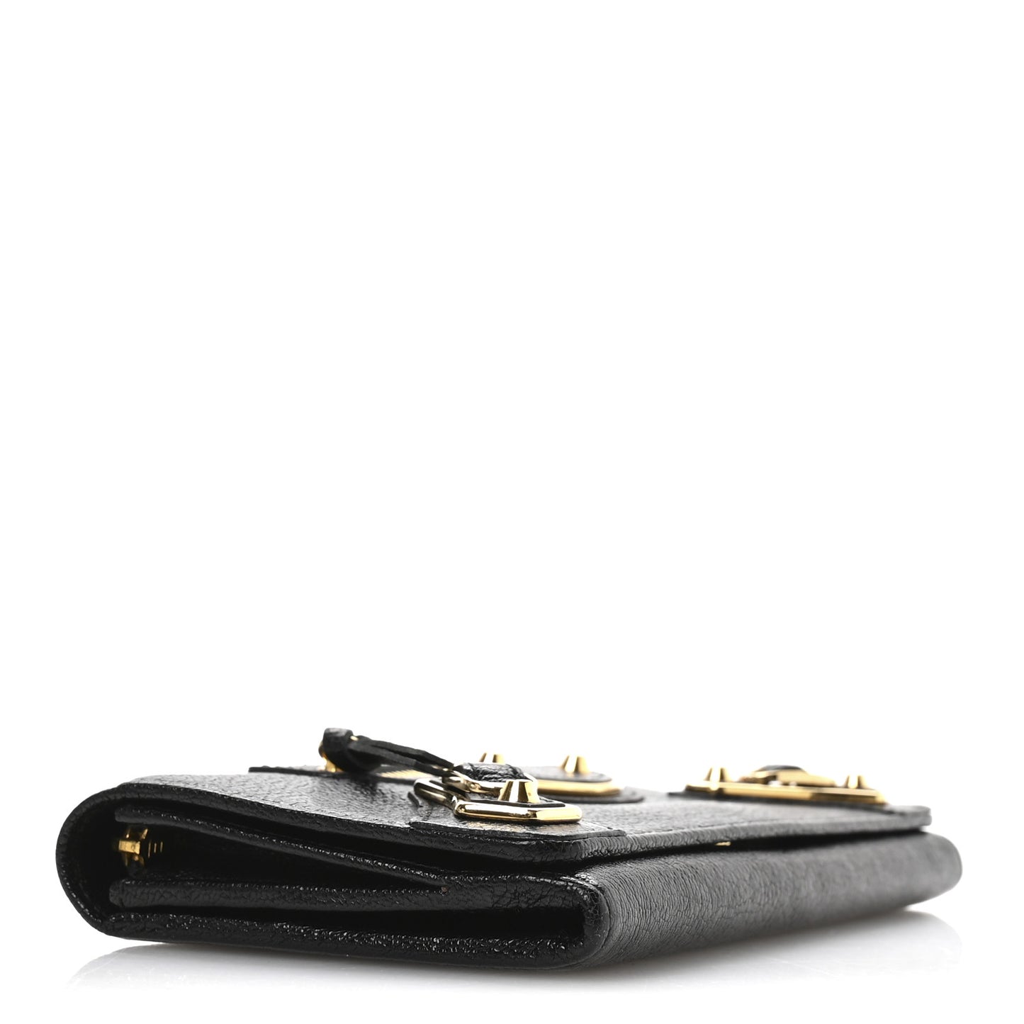 Chevre Gold Metallic Edge Hardware Money Wallet Black