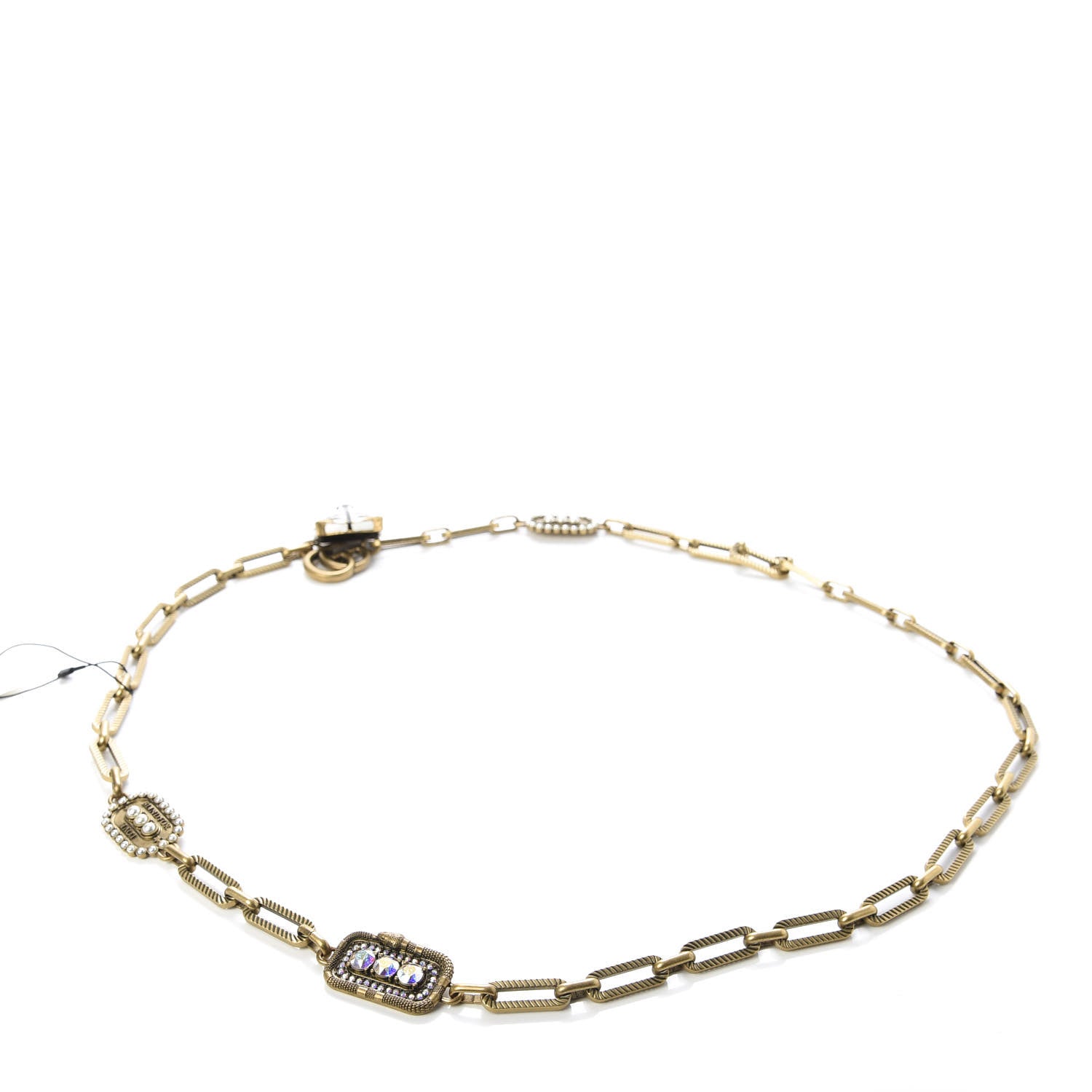 Gucci Metal Crystal Pearl Tiger Head Chain Belt Aged Gold 2 of 5
