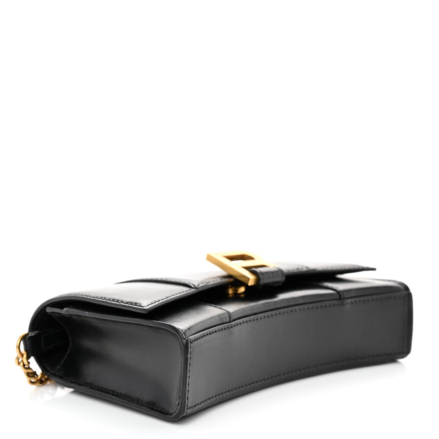 Shiny Box Calfskin Hourglass Chain Bag Black