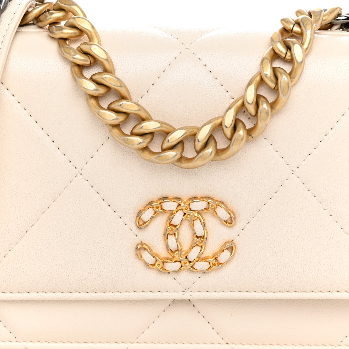 Lambskin Quilted Chanel 19 Wallet On Chain WOC Light Beige