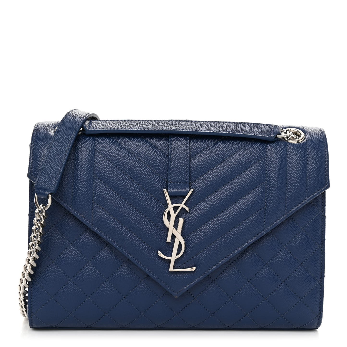 SAINT LAURENT Grain De Poudre Textured Mixed Matelasse Triquilt Medium Monogram Satchel Denim