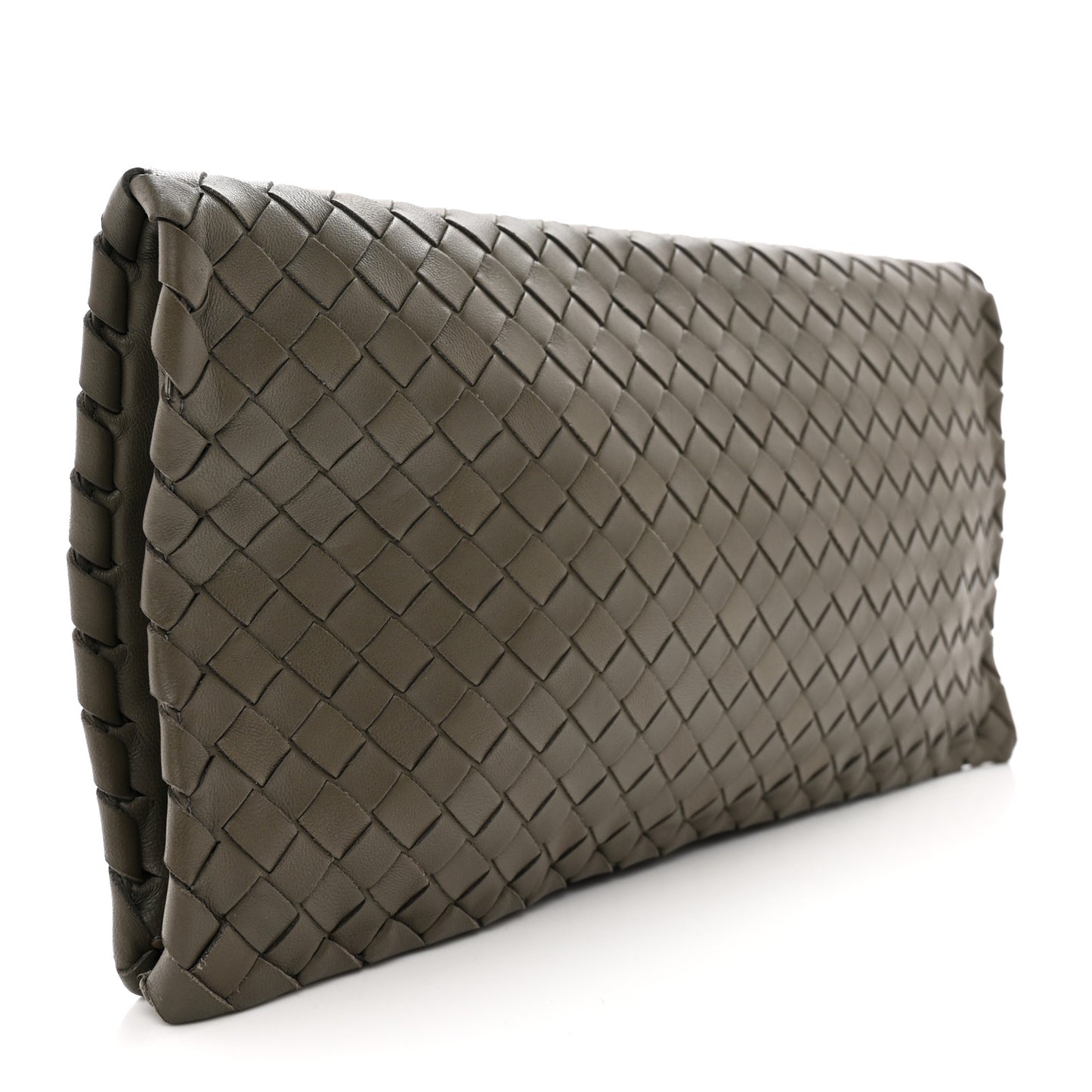BOTTEGA VENETA Nappa Intrecciato Turnlock Clutch New Steel