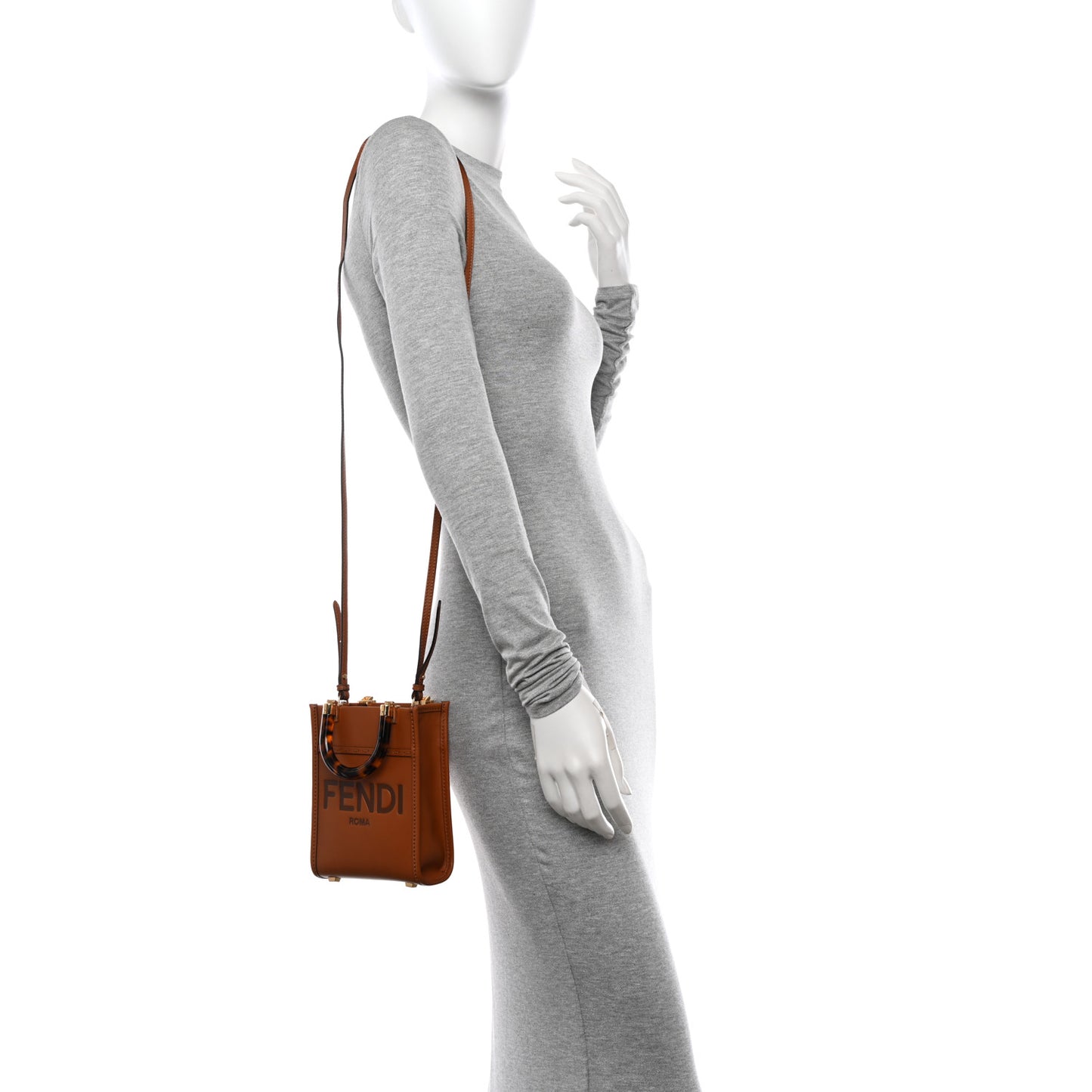 Vitello King Plexiglass Logo Embossed Mini Fendi Sunshine Shopper Tote Cuoio