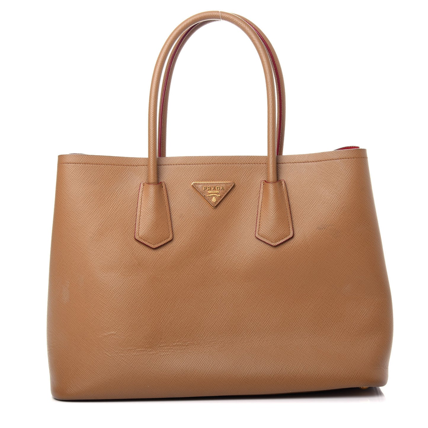 Saffiano Cuir Large Double Bag Caramel Fuoco