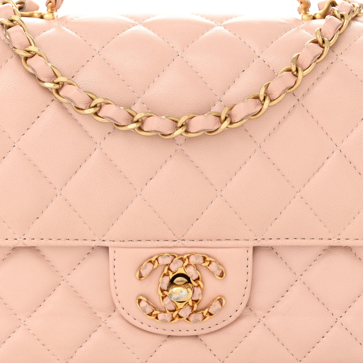 Lambskin Quilted Small Strass On Top Flap Bag Light Pink