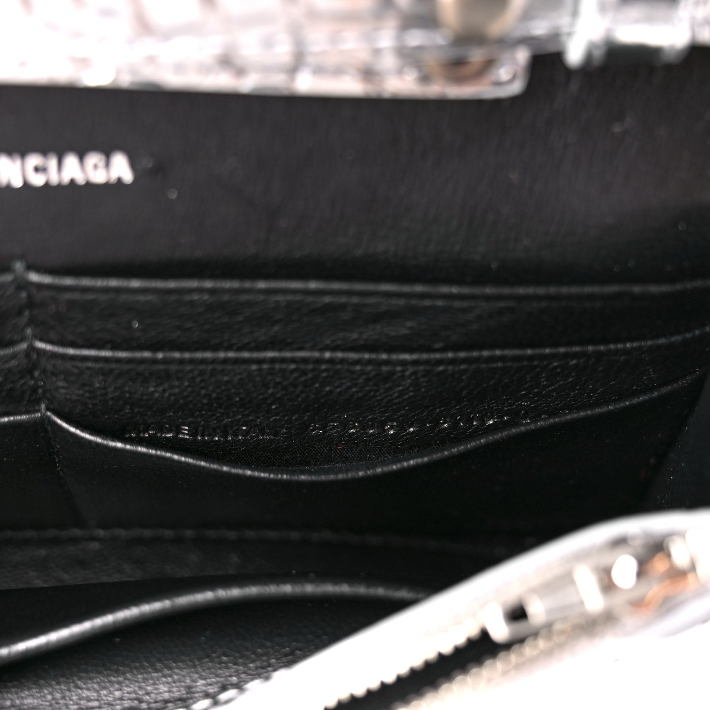 Metallic Calfskin Crocodile Embossed Hourglass Chain Bag Silver