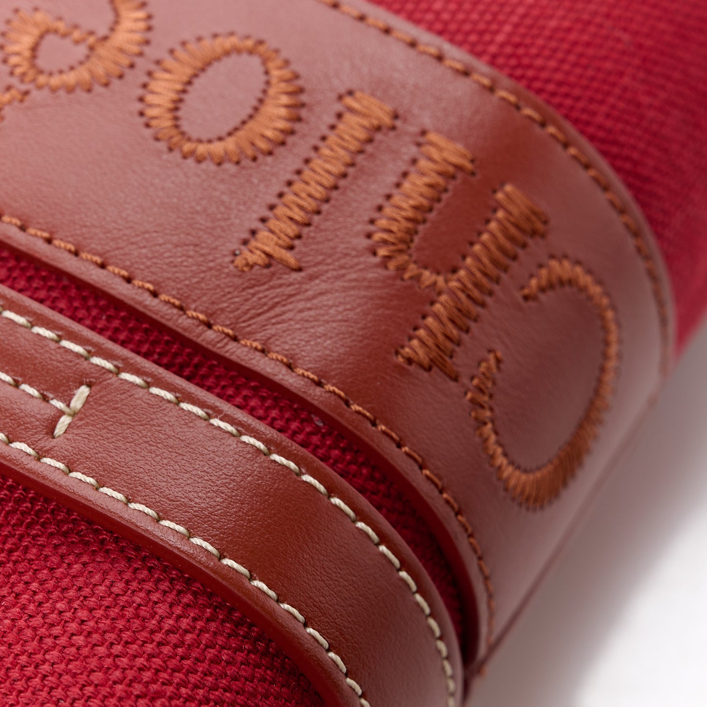 Cotton Calfskin Small Woody Ribbon Tote With Strap Dark Red