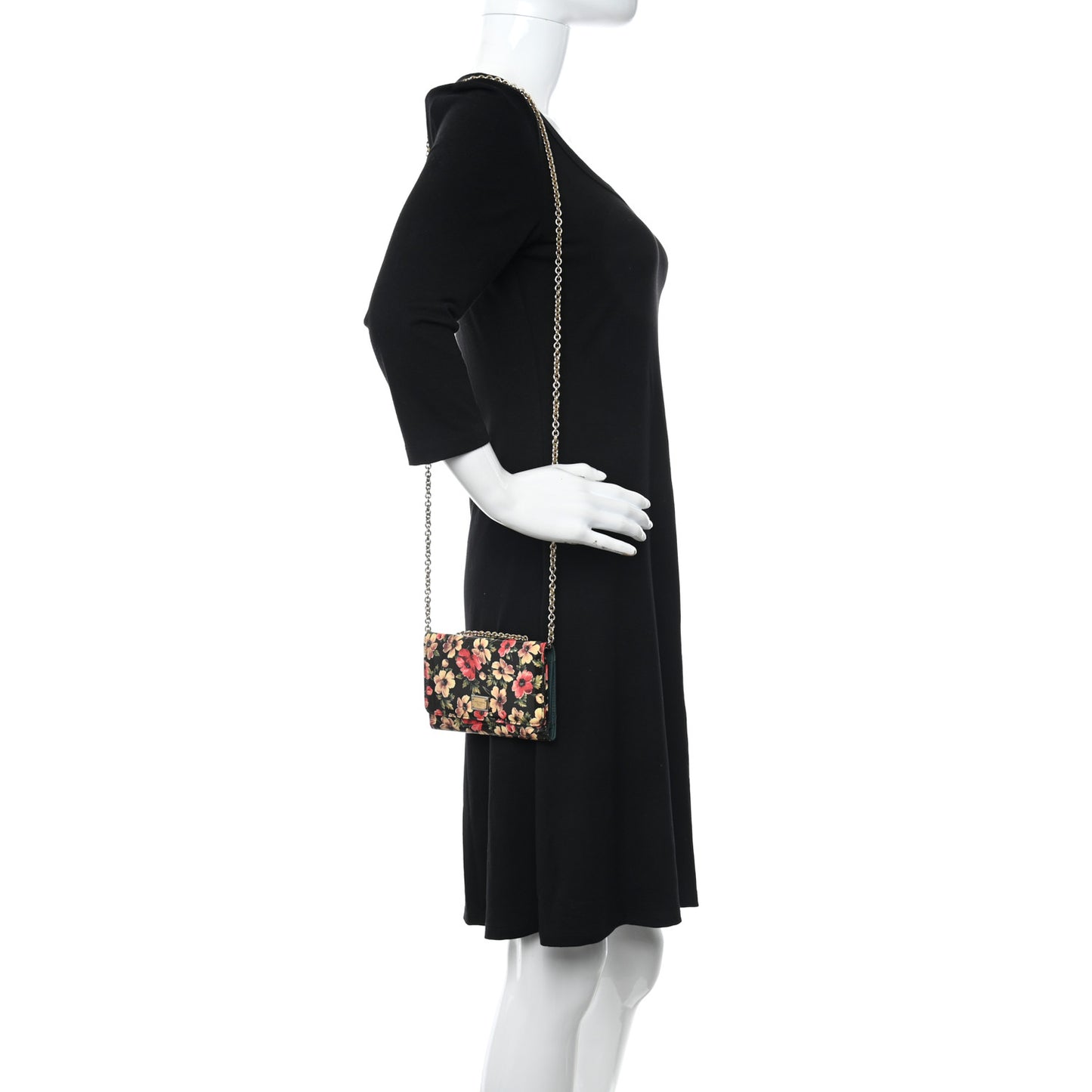 Patent Floral Print Wallet On Chain Black Multicolor